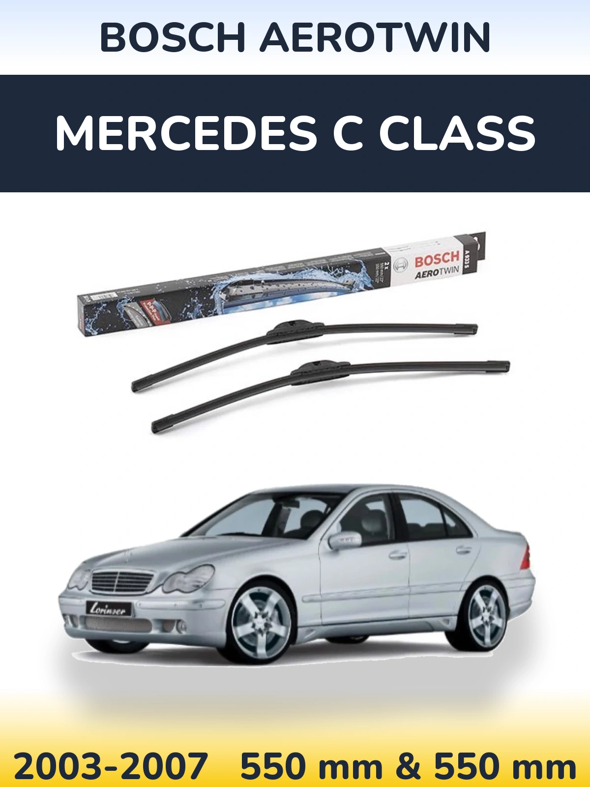 Komplet przednich wycieraczek BOSCH AeroTwin 550 & 550 mm do Mercedes Klasa C 2003-2007