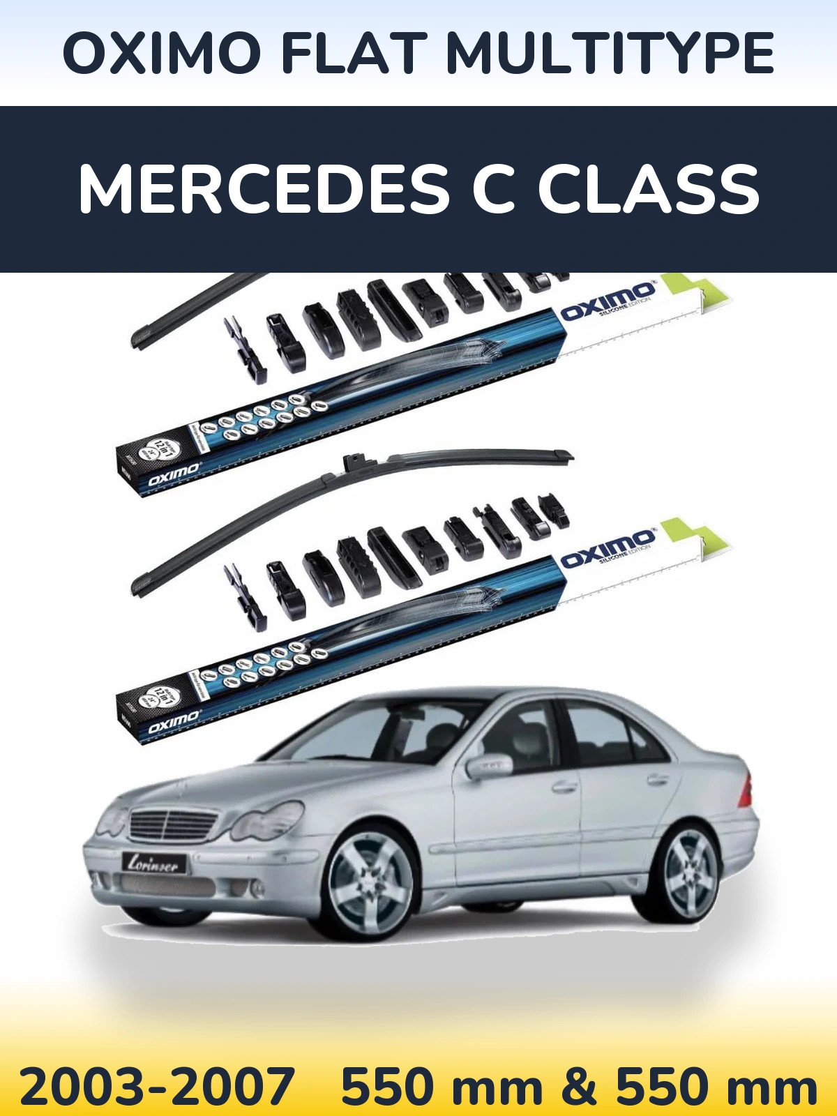 Комплект передних дворников Oximo Flat MultiТипe 550 & 550 мм для Mercedes C Class 2003-2007