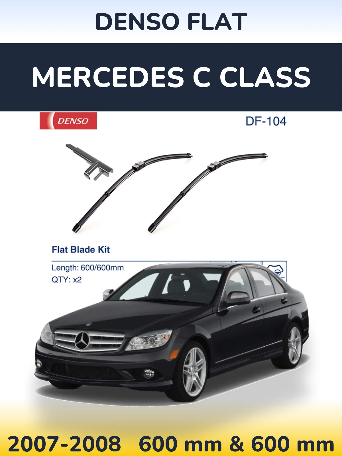 Komplet przednich wycieraczek Denso Flat 600 & 600 mm do Mercedes Klasa C 2007-2008