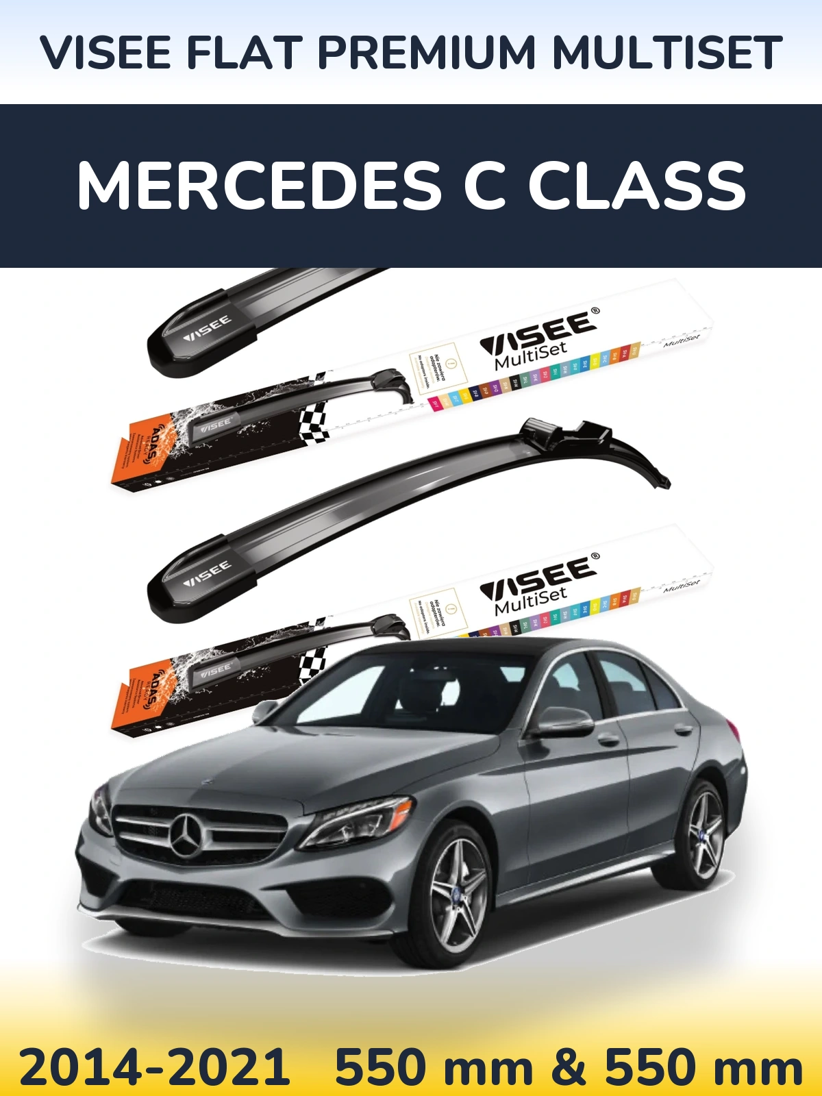 Komplet przednich wycieraczek VISEE FLAT PREMIUM MultiSet 550 & 550 mm do Mercedes Klasa C 2014-2021