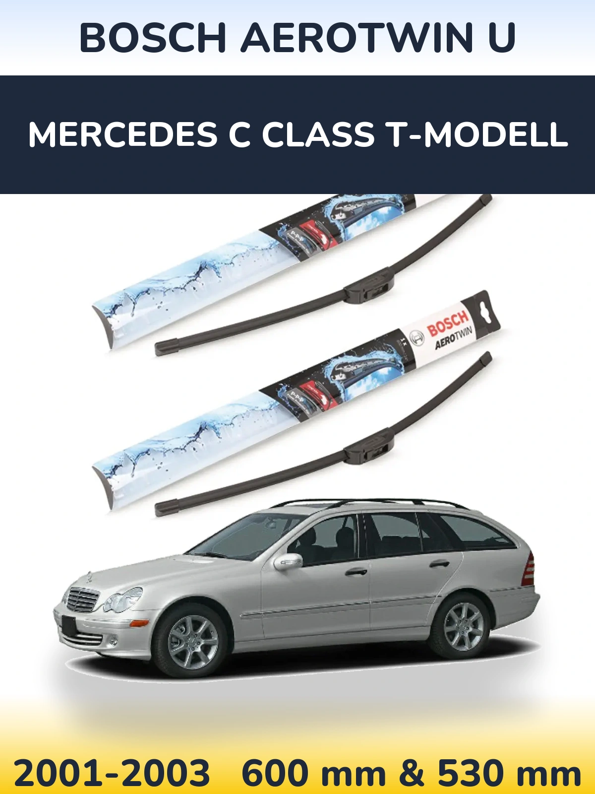 Комплект передних дворников BOSCH AeroTwin U 600 & 530 мм для Mercedes C Class T-Модельl 2001-2003