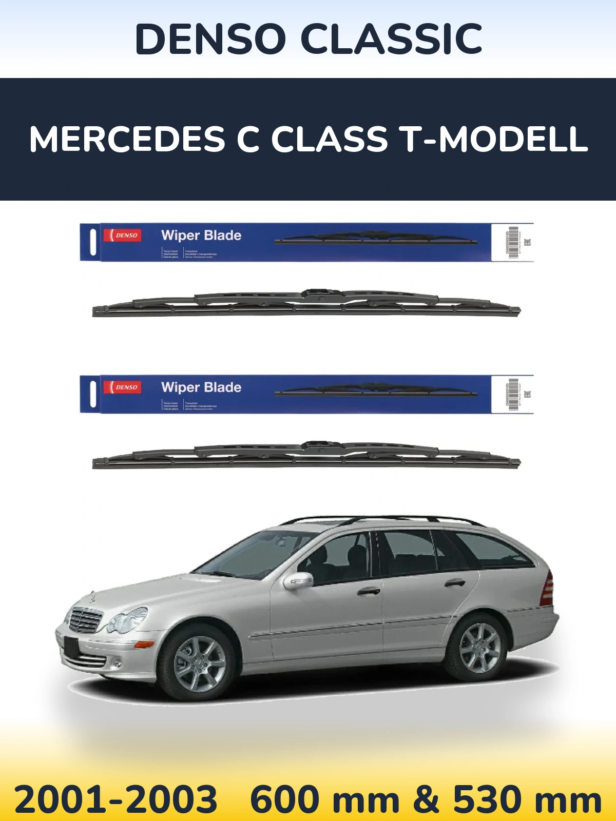 Комплект передних дворников Denso Classic 600 & 530 мм для Mercedes C Class T-Модельl 2001-2003