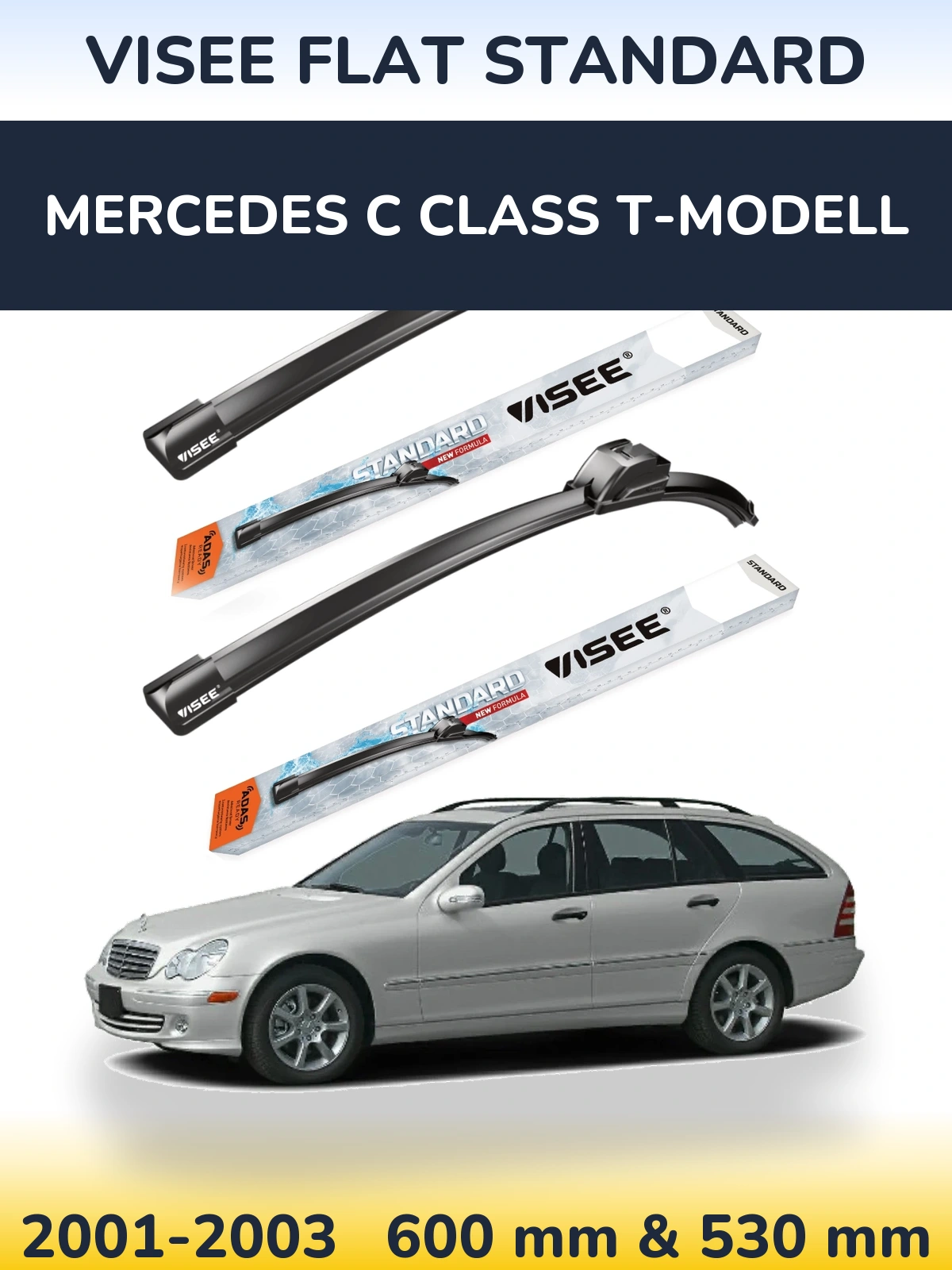 Комплект передних дворников VISEE FLAT STANDARD 600 & 530 мм для Mercedes C Class T-Модельl 2001-2003