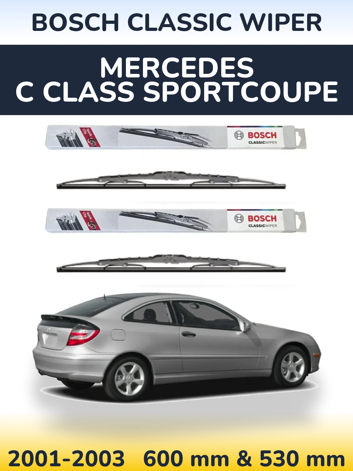 Komplet przednich wycieraczek BOSCH Classic Wiper 600 & 530 mm do Mercedes Klasa C Sportcoupe 2001-2003