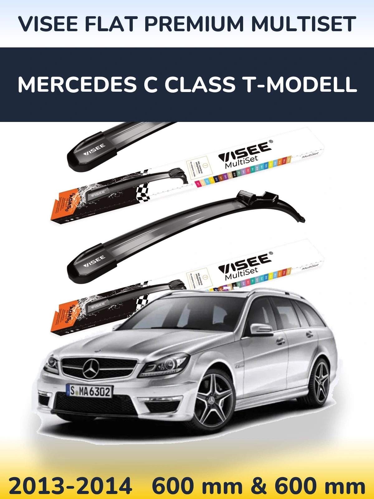 Комплект передних дворников VISEE FLAT PREMIUM MultiSet 600 & 600 мм для Mercedes C Class T-Модельl 2013-2014