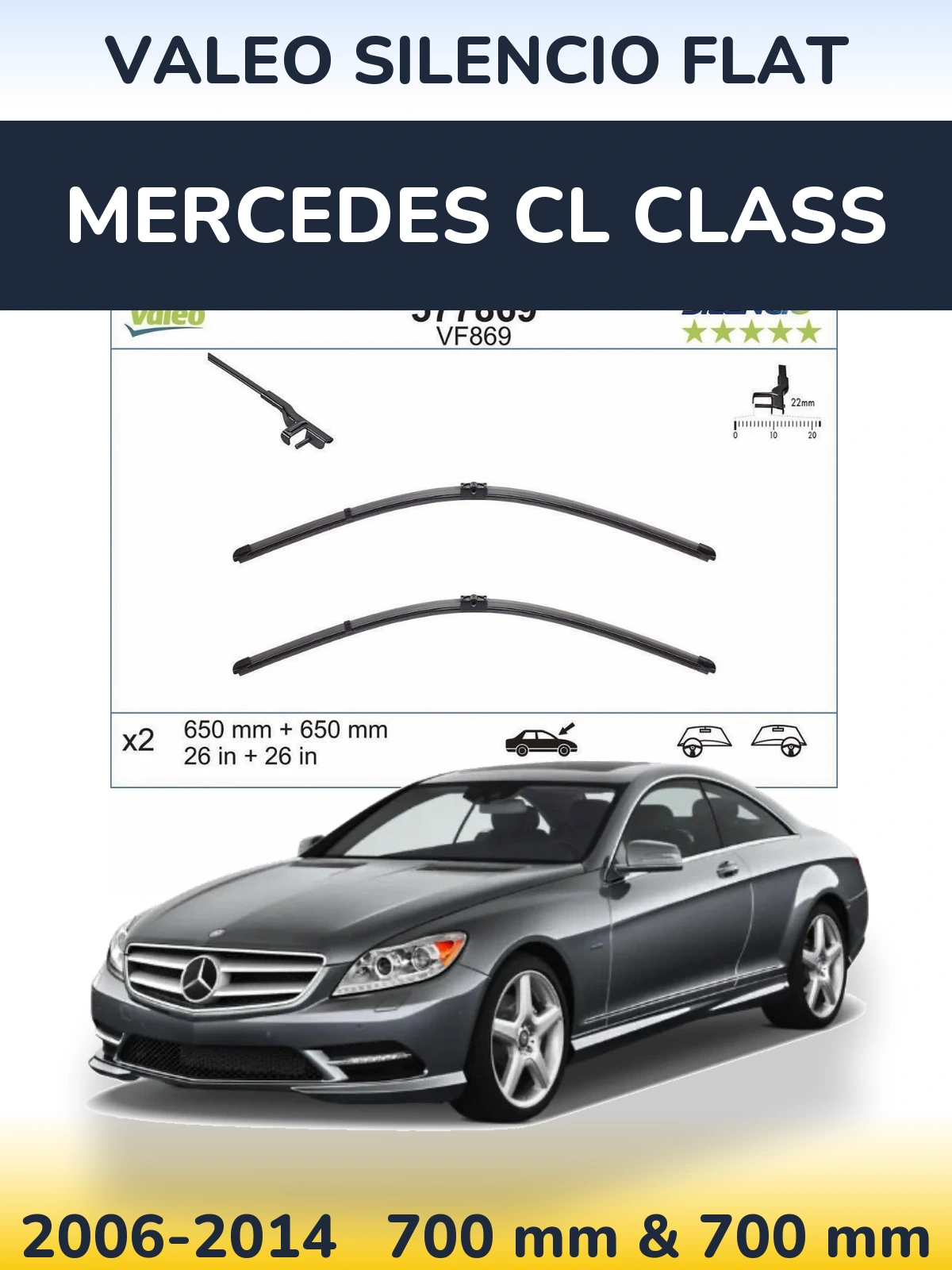 Komplet przednich wycieraczek Valeo Silencio Flat 680 & 680 mm do Mercedes Klasa CL 2006-2014