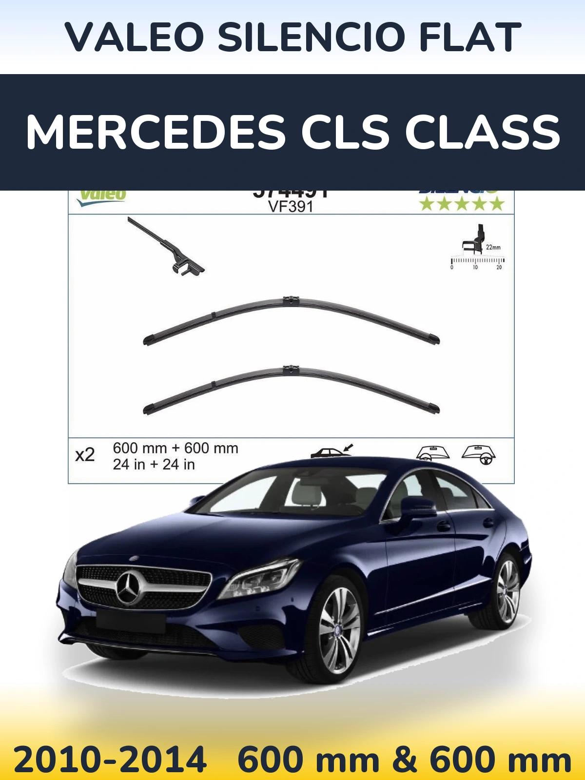 Комплект передних дворников Valeo Silencio Flat 600 & 600 мм для Mercedes CLS Class 2010-2014