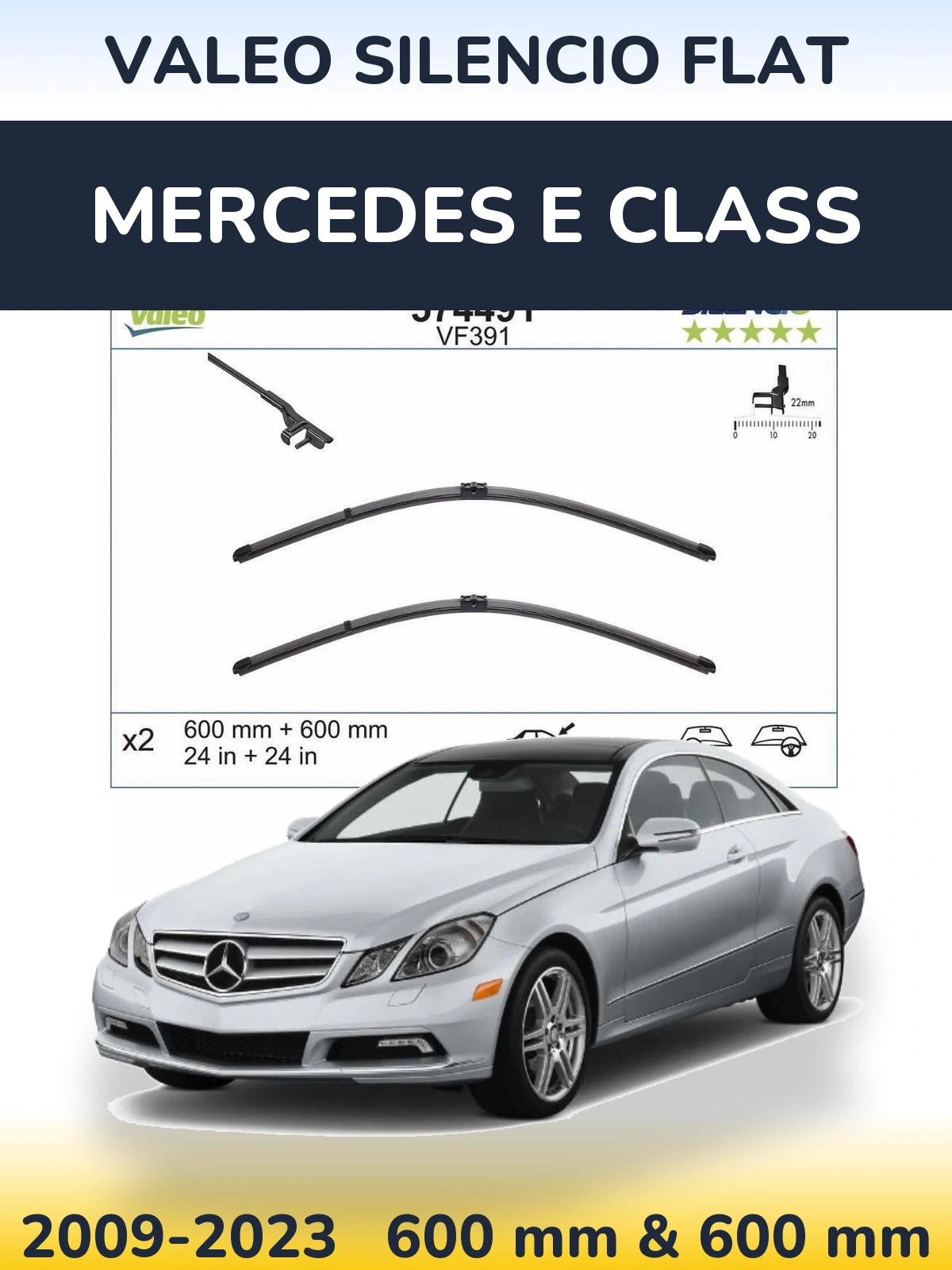 Komplet przednich wycieraczek Valeo Silencio Flat 600 & 600 mm do Mercedes Klasa E 2009-2023