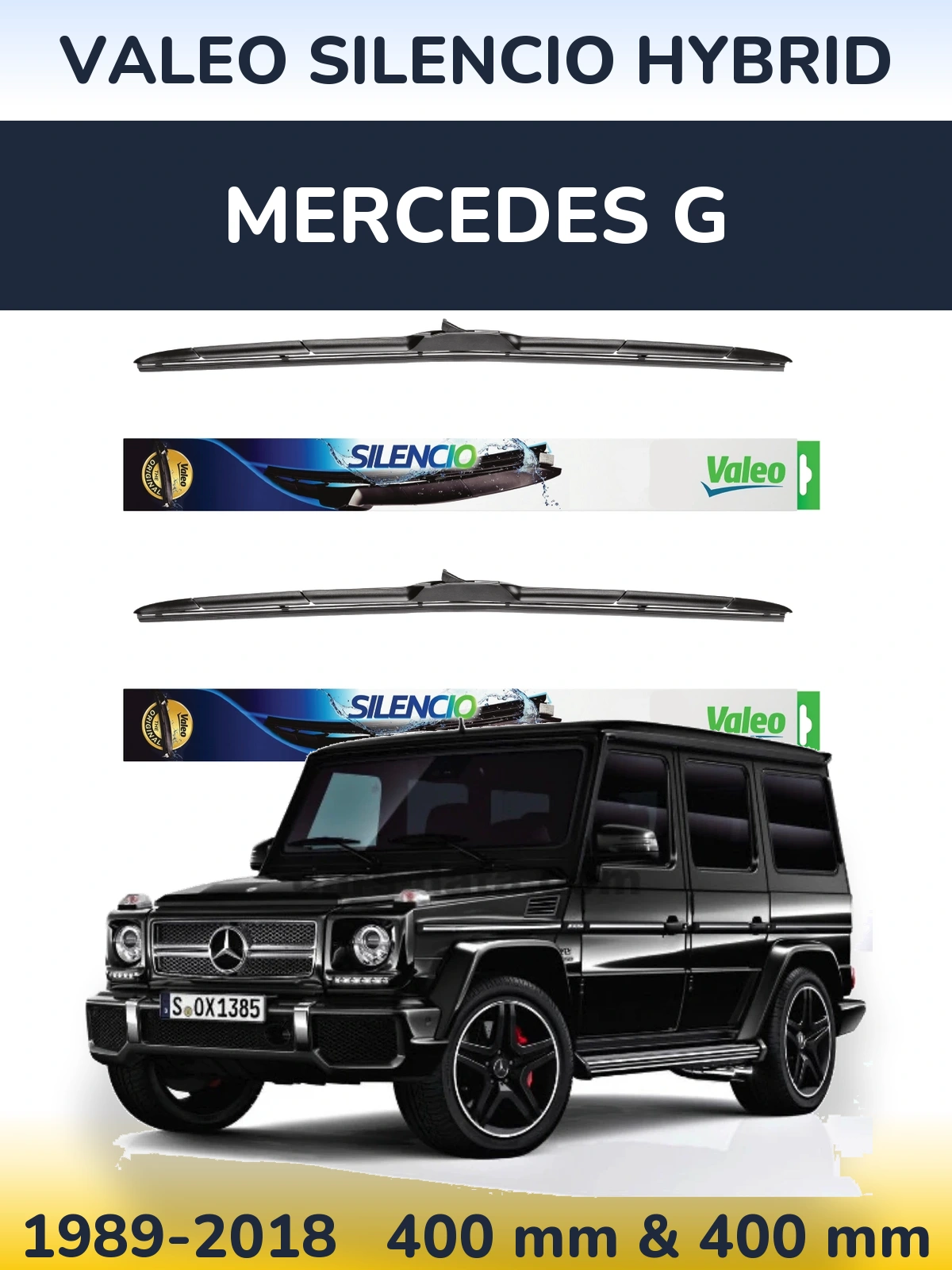 Komplet przednich wycieraczek Valeo Silencio Hybrid 400 & 400 mm do Mercedes G 1989-2018