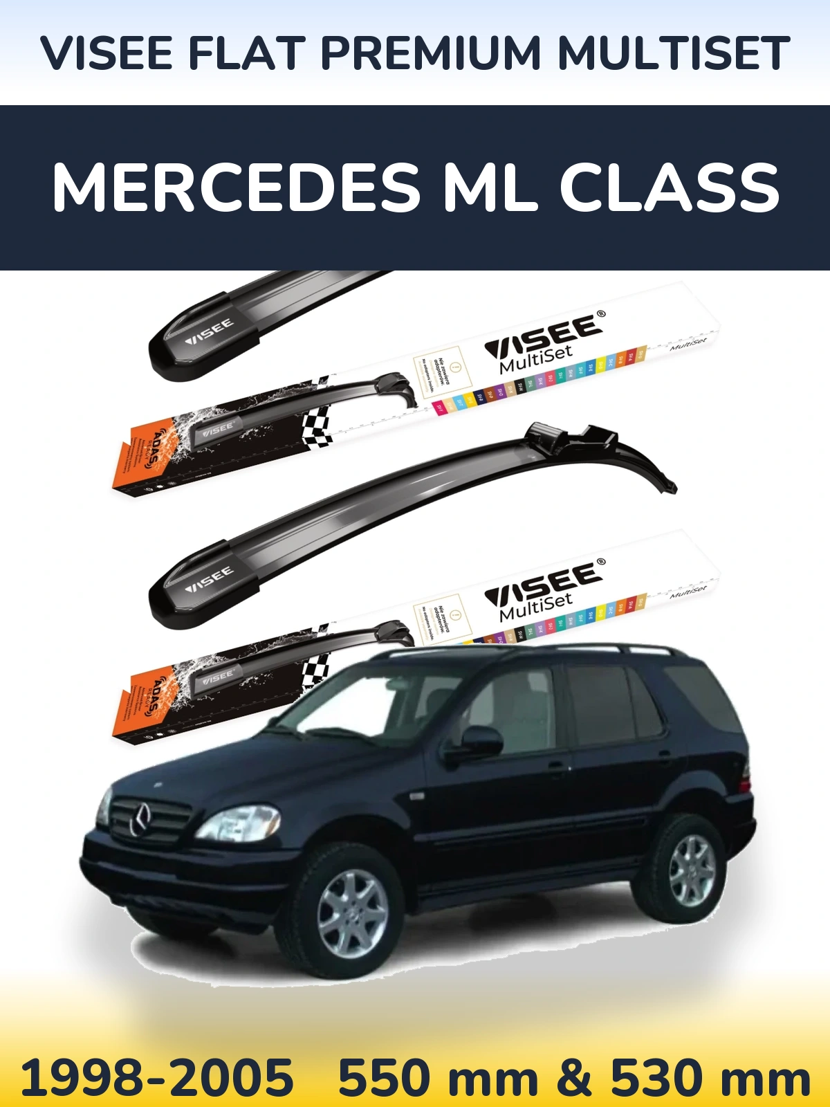 Komplet przednich wycieraczek VISEE FLAT PREMIUM MultiSet 550 & 530 mm do Mercedes Klasa ML 1998-2005