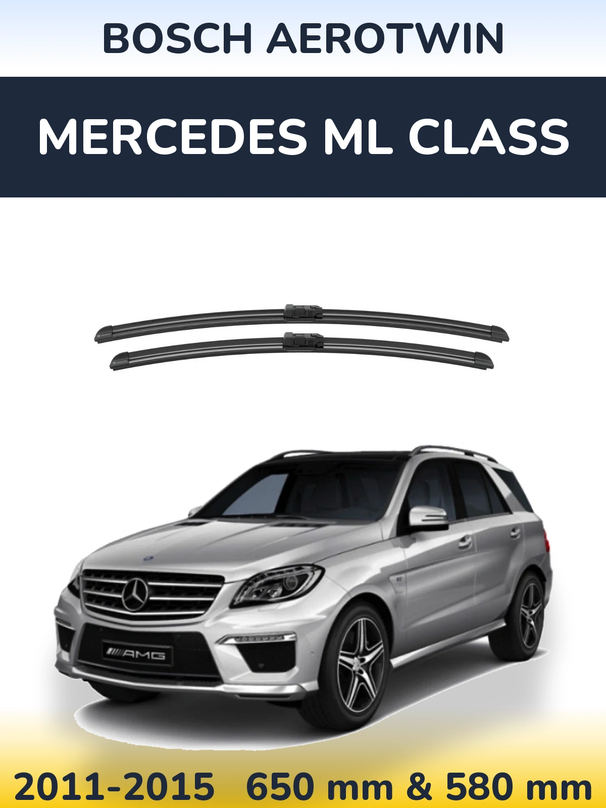 Комплект передних дворников BOSCH AeroTwin 650 & 580 мм для Mercedes ML Class 2011-2015