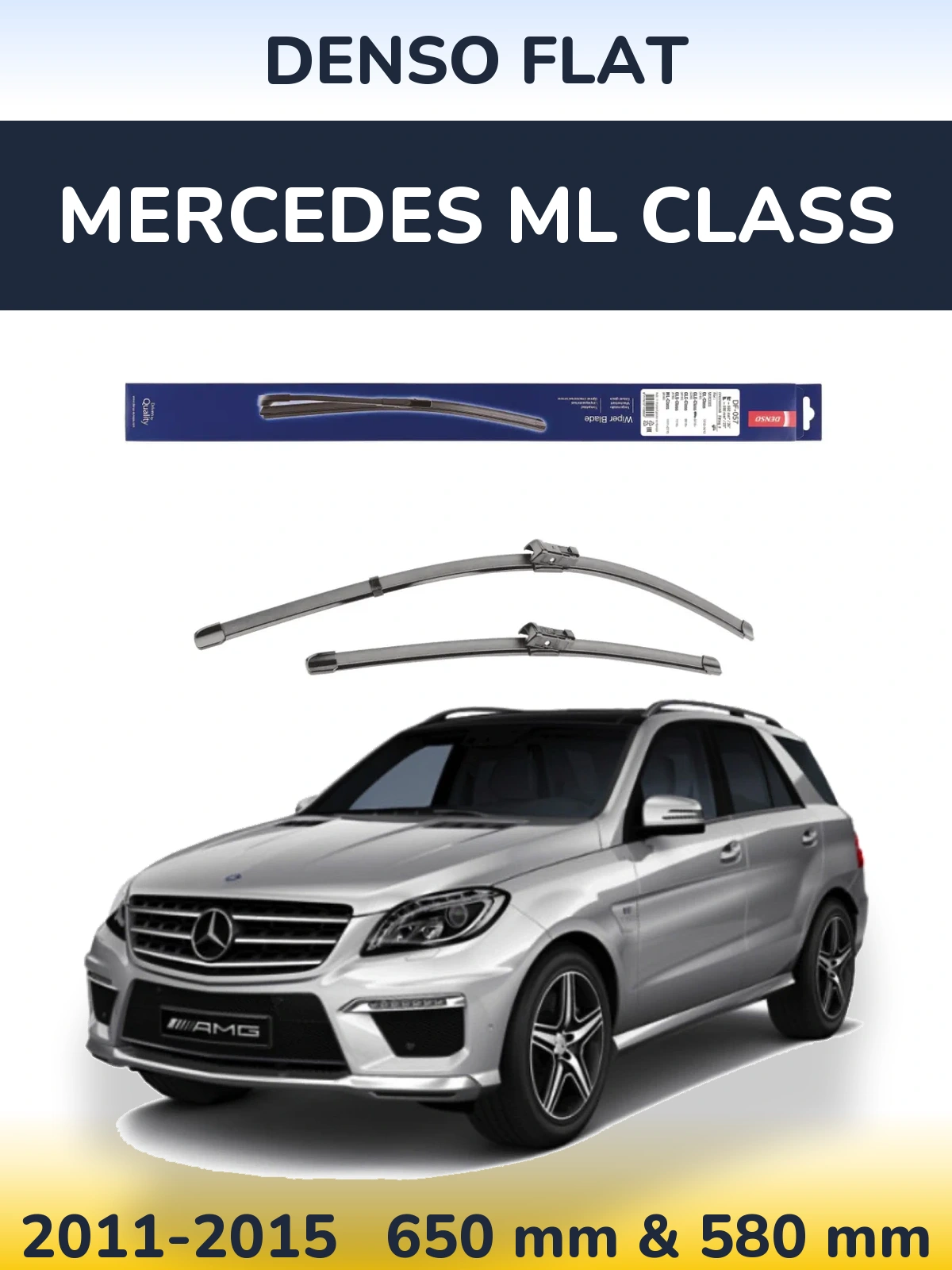 Front wiper blade set Denso Flat 650 & 580 mm for Mercedes ML Class 2011-2015