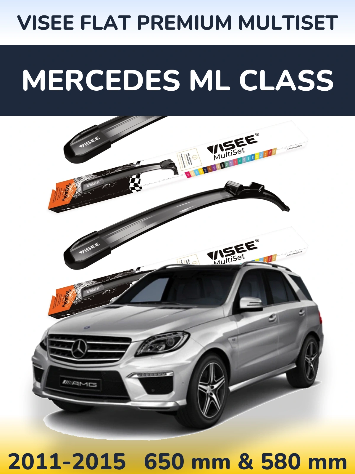 Front wiper blade set VISEE FLAT PREMIUM MultiSet 650 & 580 mm for Mercedes ML Class 2011-2015
