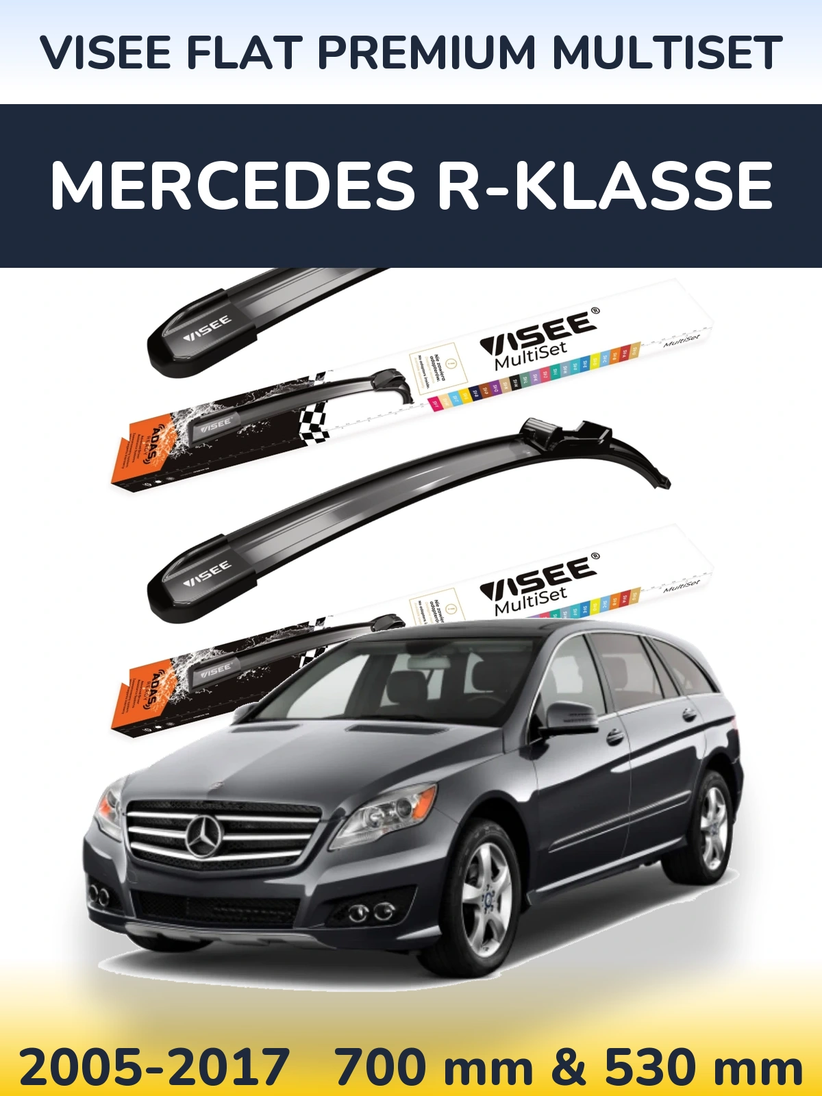 Komplet przednich wycieraczek VISEE FLAT PREMIUM MultiSet 700 & 530 mm do Mercedes R-Klasse 2005-2017
