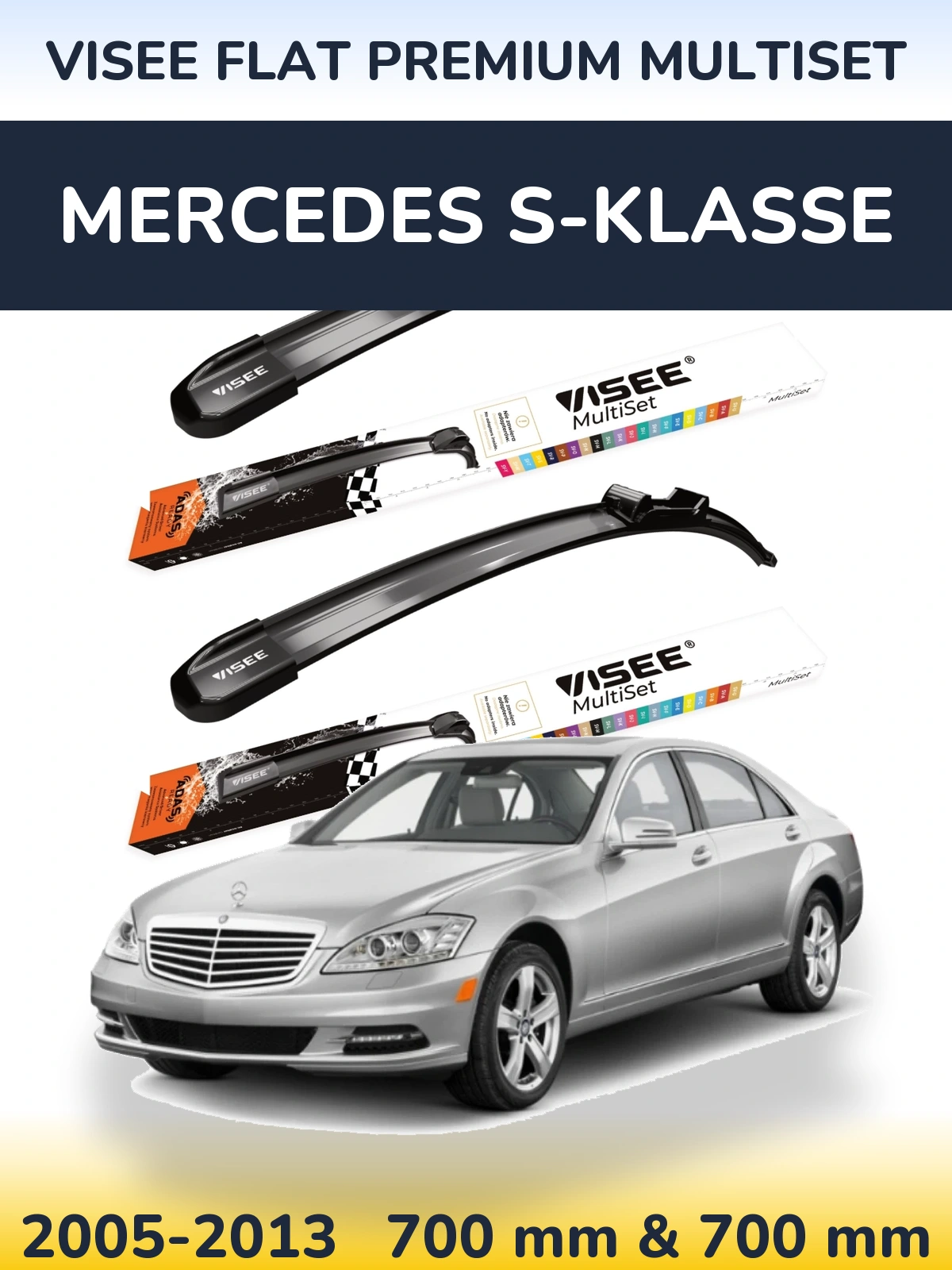 Komplet przednich wycieraczek VISEE FLAT PREMIUM MultiSet 700 & 700 mm do Mercedes S-Klasse 2005-2013