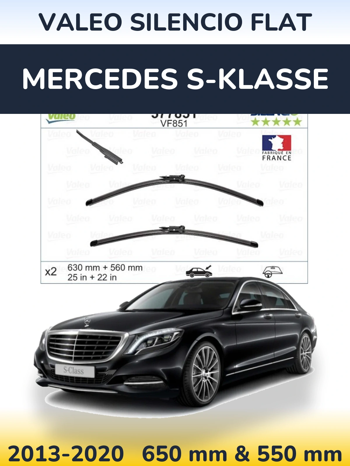 Komplet przednich wycieraczek Valeo Silencio Flat 630 & 560 mm do Mercedes S-Klasse 2013-2020