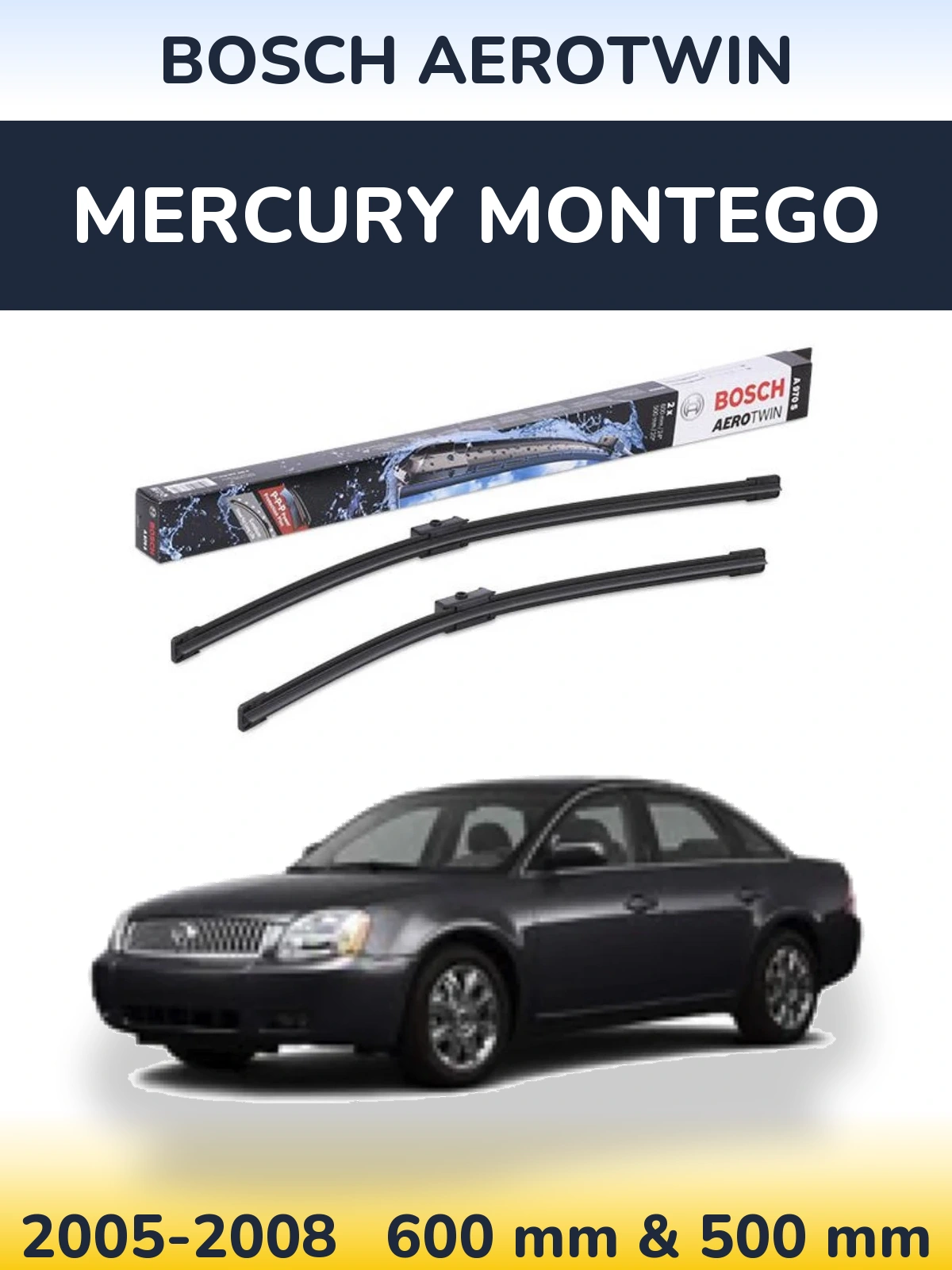 Комплект передних дворников BOSCH AeroTwin 600 & 500 мм для Mercury Montego 2005-2008