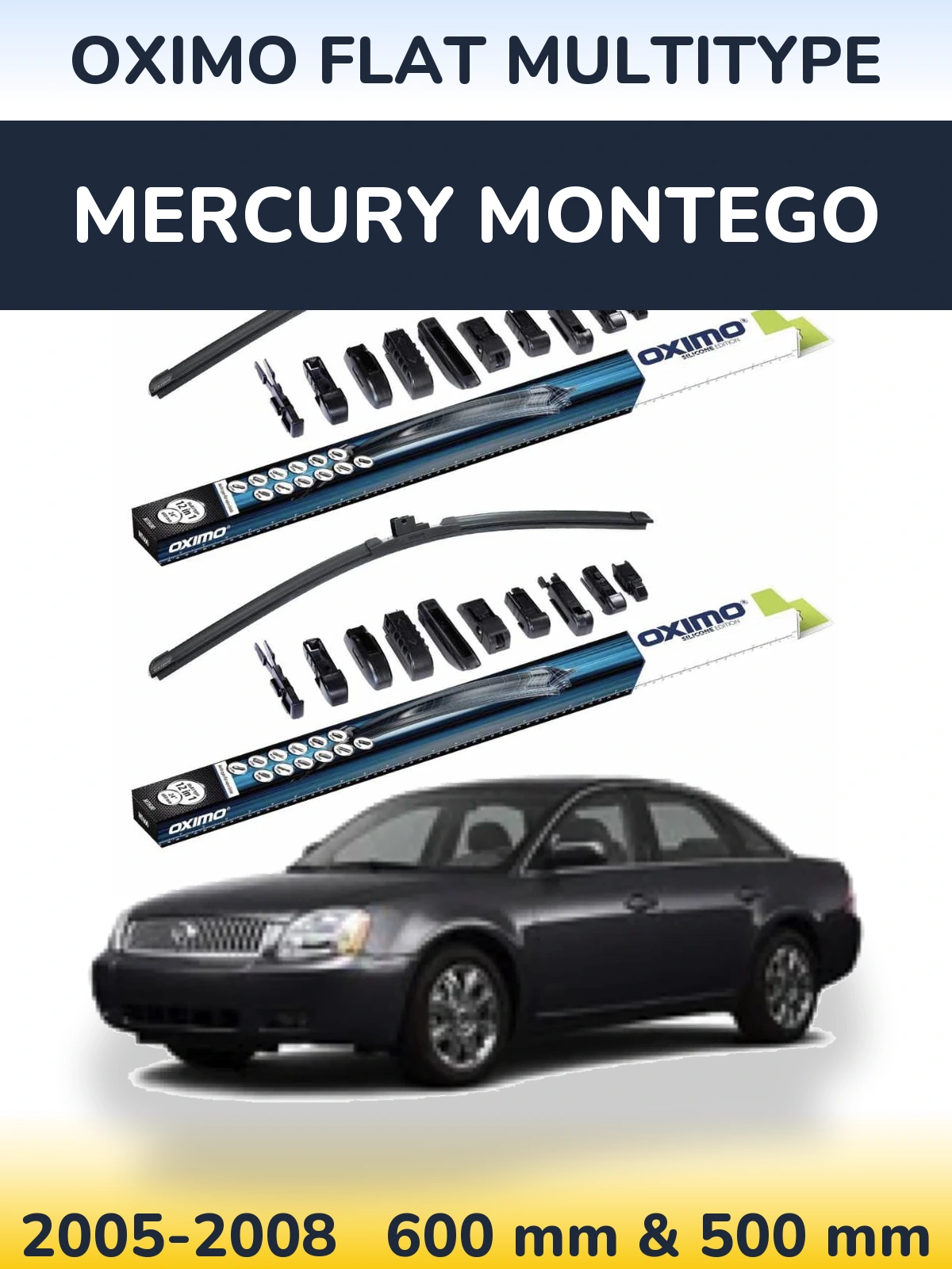 Комплект передних дворников Oximo Flat MultiТипe 600 & 500 мм для Mercury Montego 2005-2008