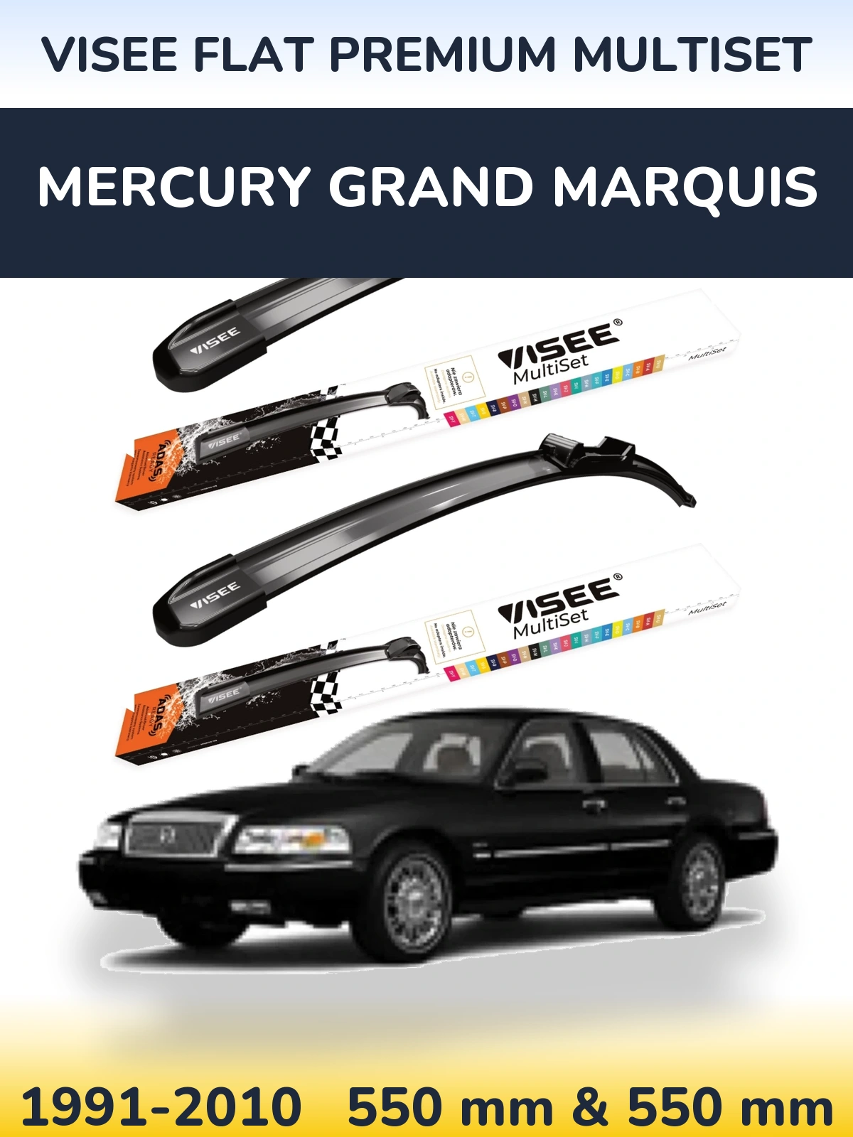 Комплект передних дворников VISEE FLAT PREMIUM MultiSet 550 & 550 мм для Mercury Grand Marquis 1991-2010