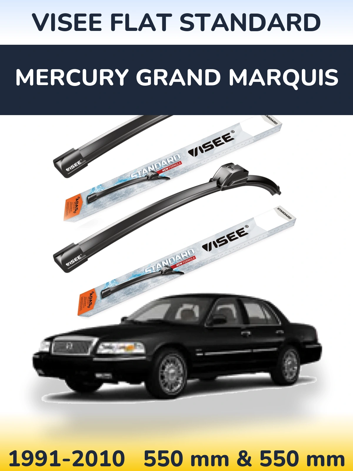Комплект передних дворников VISEE FLAT STANDARD 550 & 550 мм для Mercury Grand Marquis 1991-2010