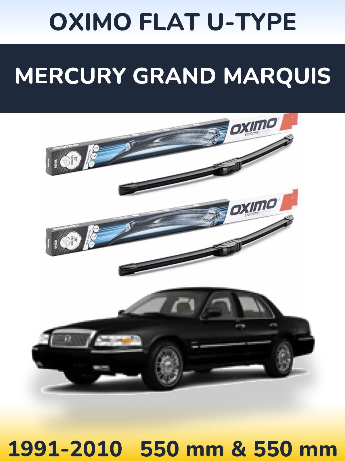 Комплект передних дворников Oximo Flat U-type 550 & 550 мм для Mercury Grand Marquis 1991-2010
