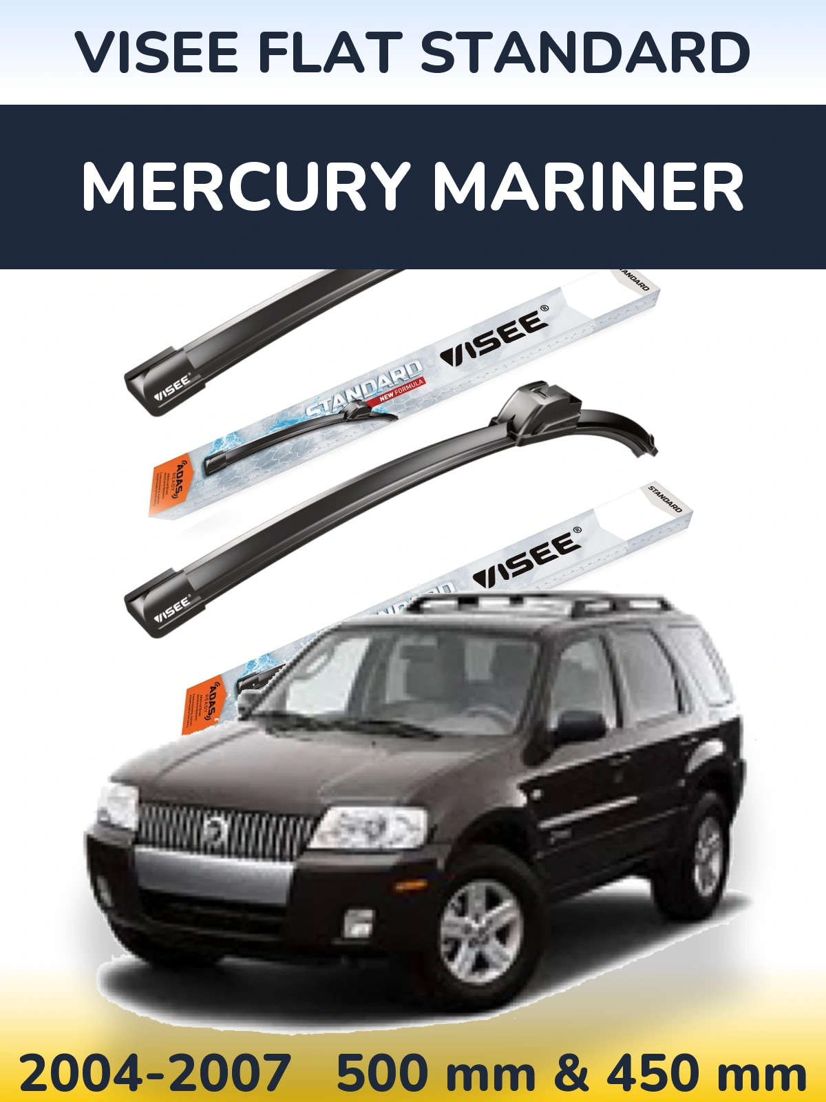 Комплект передних дворников VISEE FLAT STANDARD 500 & 450 мм для Mercury Mariner 2004-2007
