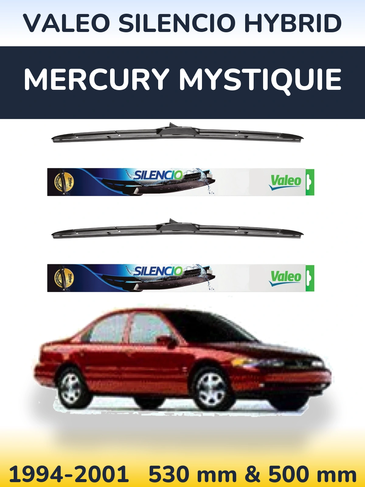 Комплект передних дворников Valeo Silencio Hybrid 530 & 500 мм для Mercury Mystiquie 1994-2001