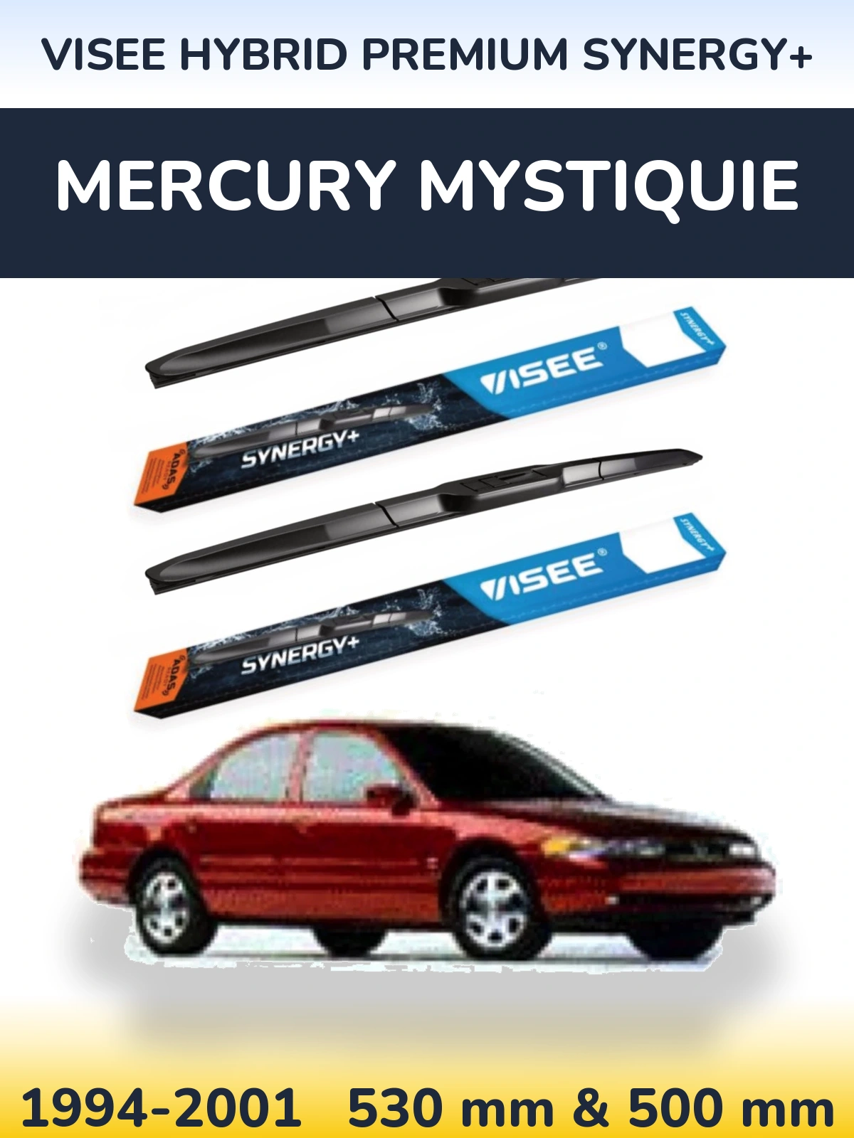 Komplet przednich wycieraczek VISEE HYBRID PREMIUM SYNERGY+ 530 & 500 mm do Mercury Mystiquie 1994-2001