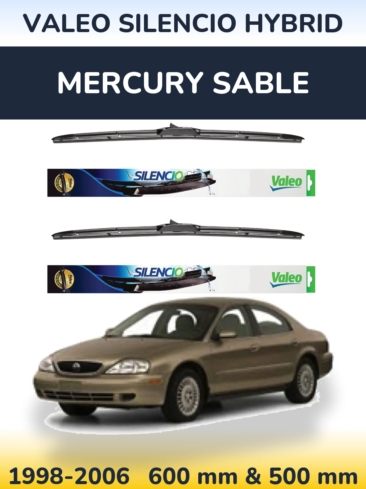 Komplet przednich wycieraczek Valeo Silencio Hybrid 600 & 500 mm do Mercury Sable 1998-2006