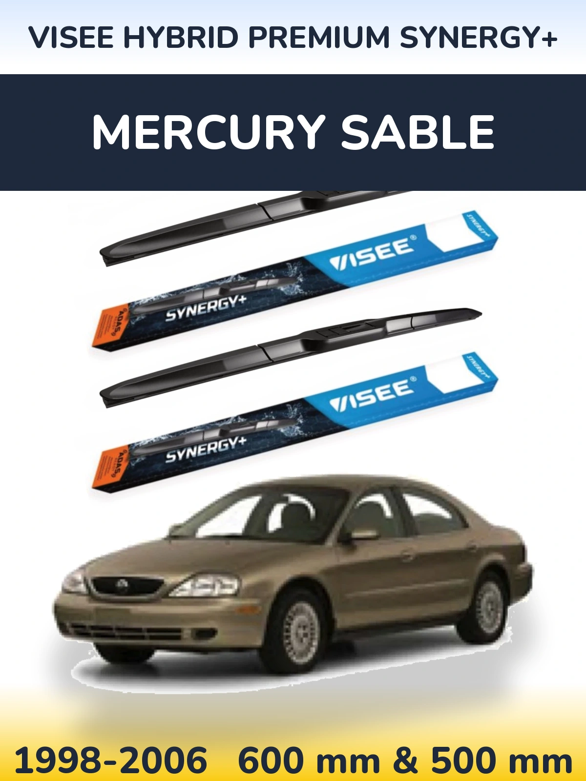 Komplet przednich wycieraczek VISEE HYBRID PREMIUM SYNERGY+ 600 & 500 mm do Mercury Sable 1998-2006