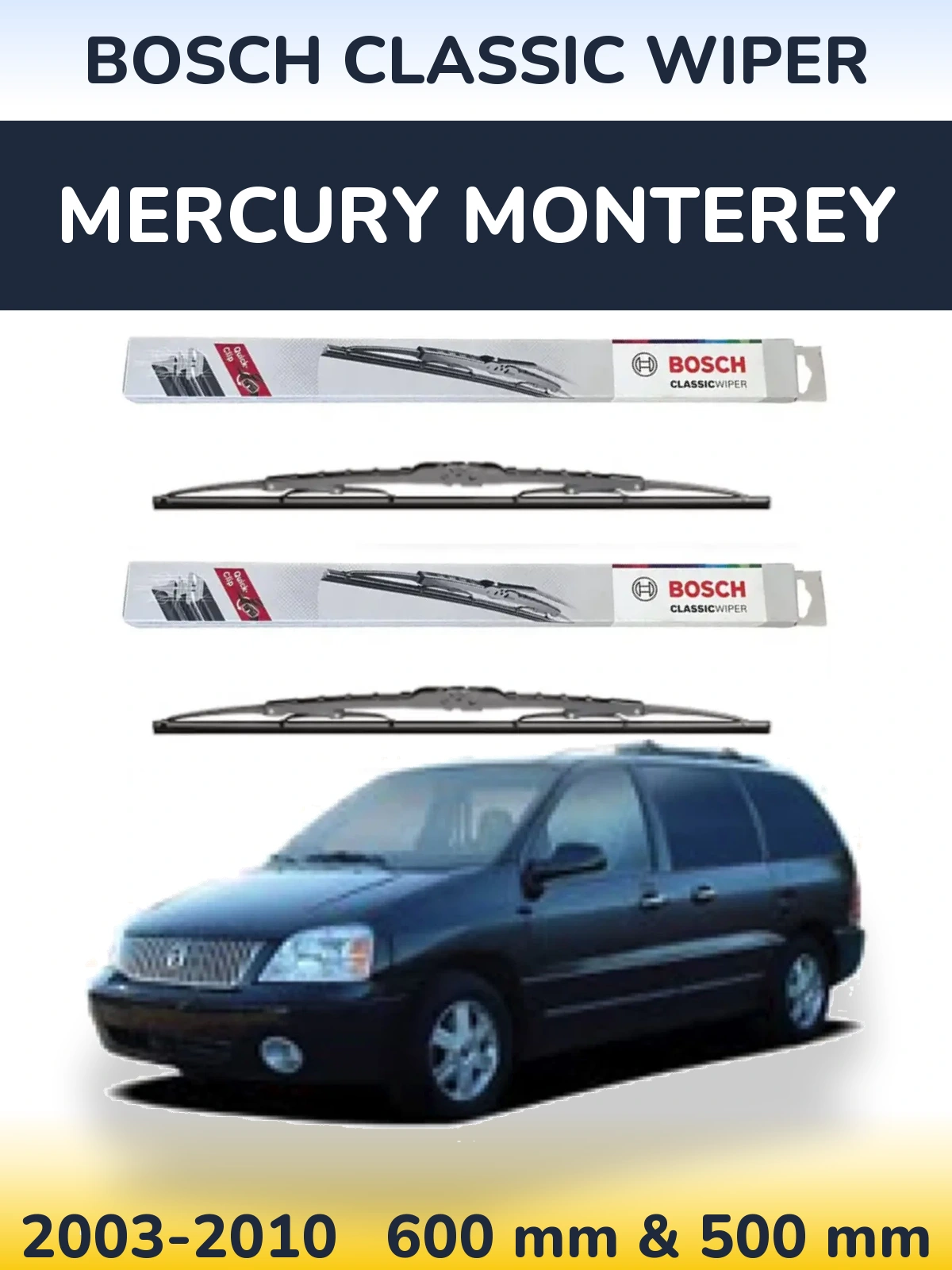 Komplet przednich wycieraczek BOSCH Classic Wiper 600 & 500 mm do Mercury Monterey 2003-2010
