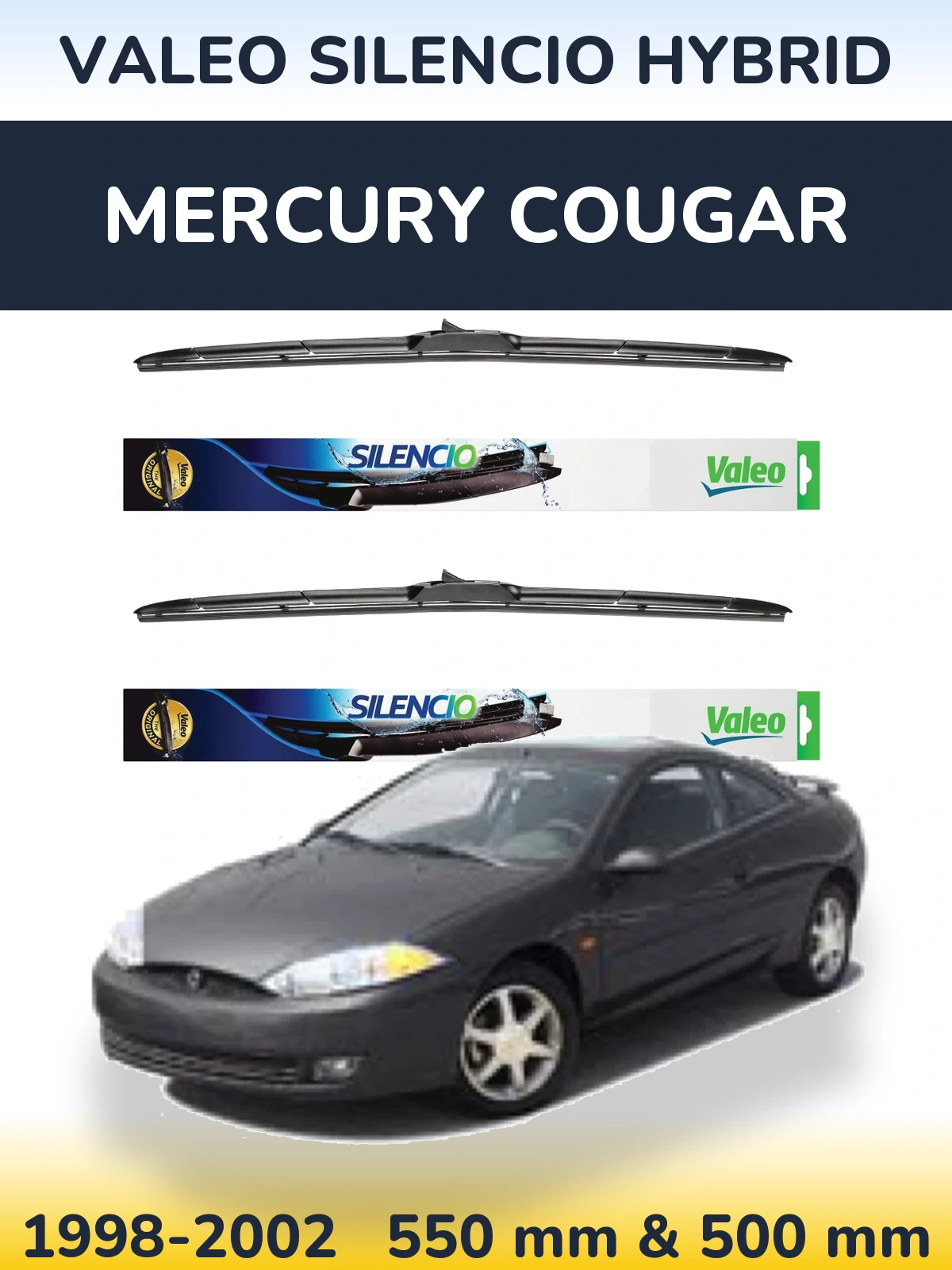 Komplet przednich wycieraczek Valeo Silencio Hybrid 550 & 500 mm do Mercury Cougar 1998-2002