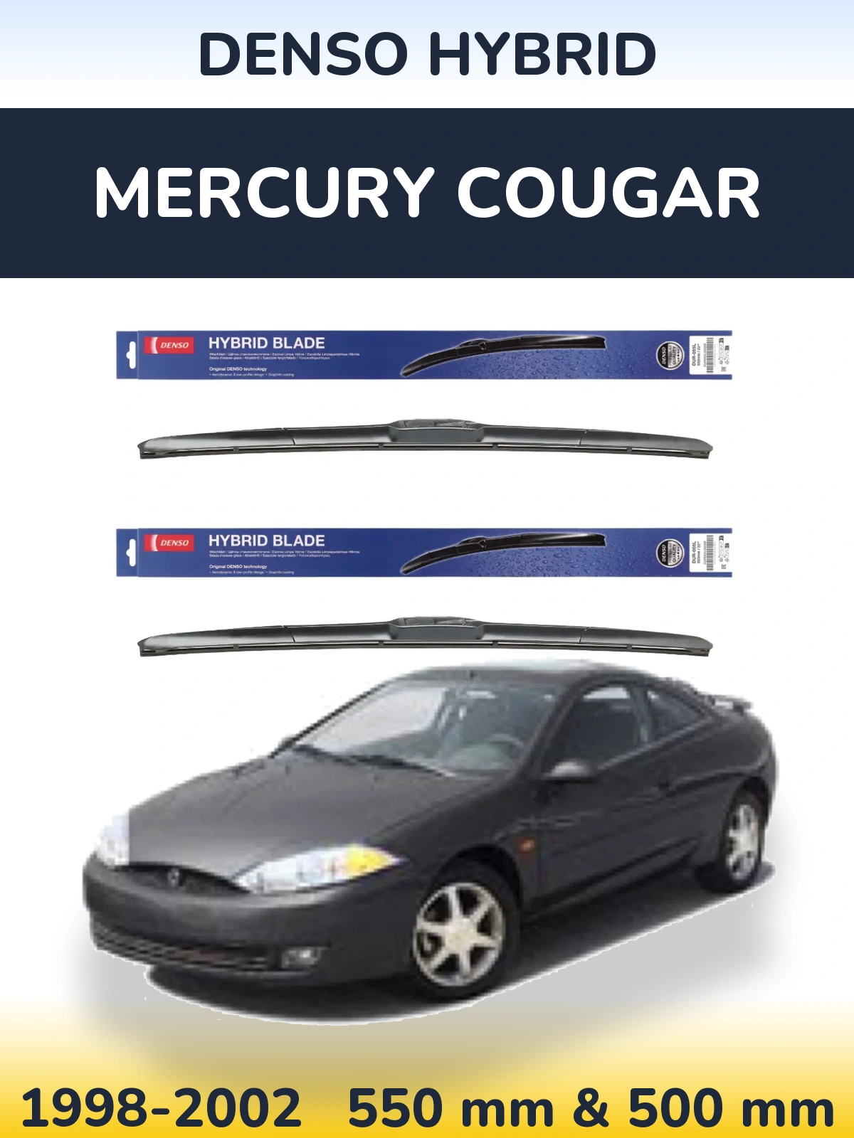 Komplet przednich wycieraczek Denso Hybrid 550 & 500 mm do Mercury Cougar 1998-2002