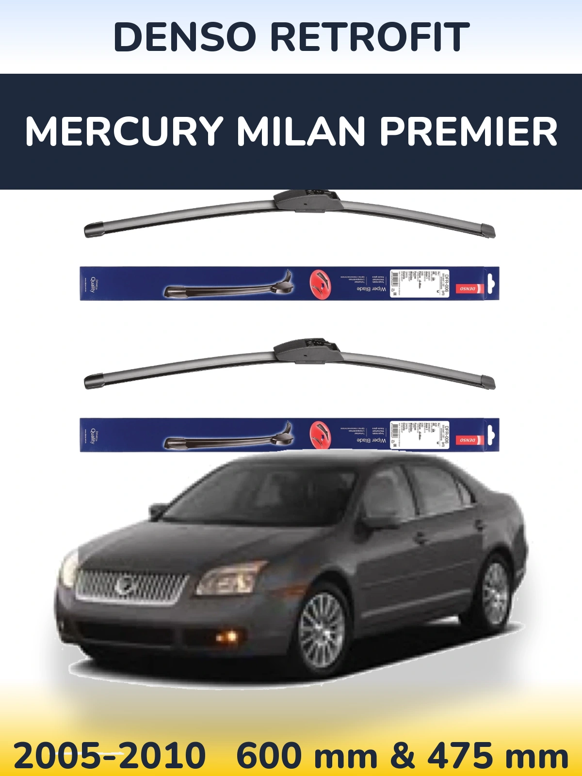 Komplet przednich wycieraczek Denso Retrofit 600 & 475 mm do Mercury Milan Premier 2005-2010
