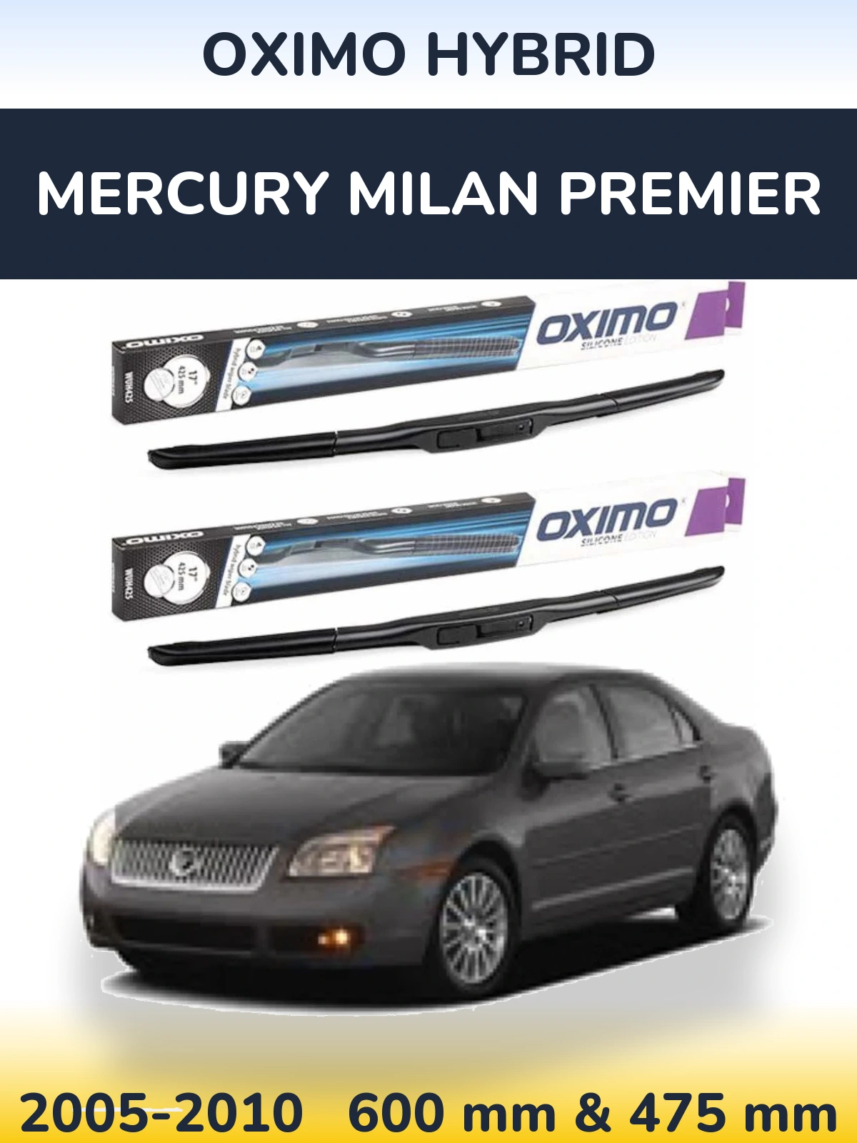 Комплект передних дворников Oximo Hybrid 600 & 475 мм для Mercury Milan Premier 2005-2010