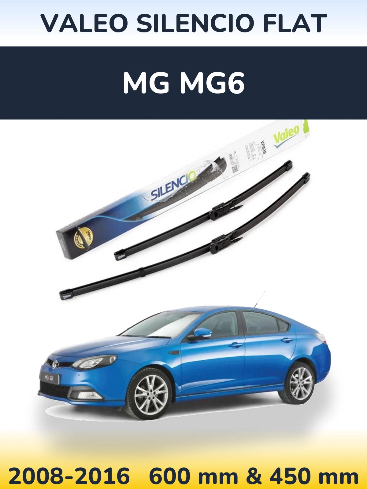 Front wiper blade set Valeo Silencio Flat 600 & 450 mm for MG MG6 2008-2016