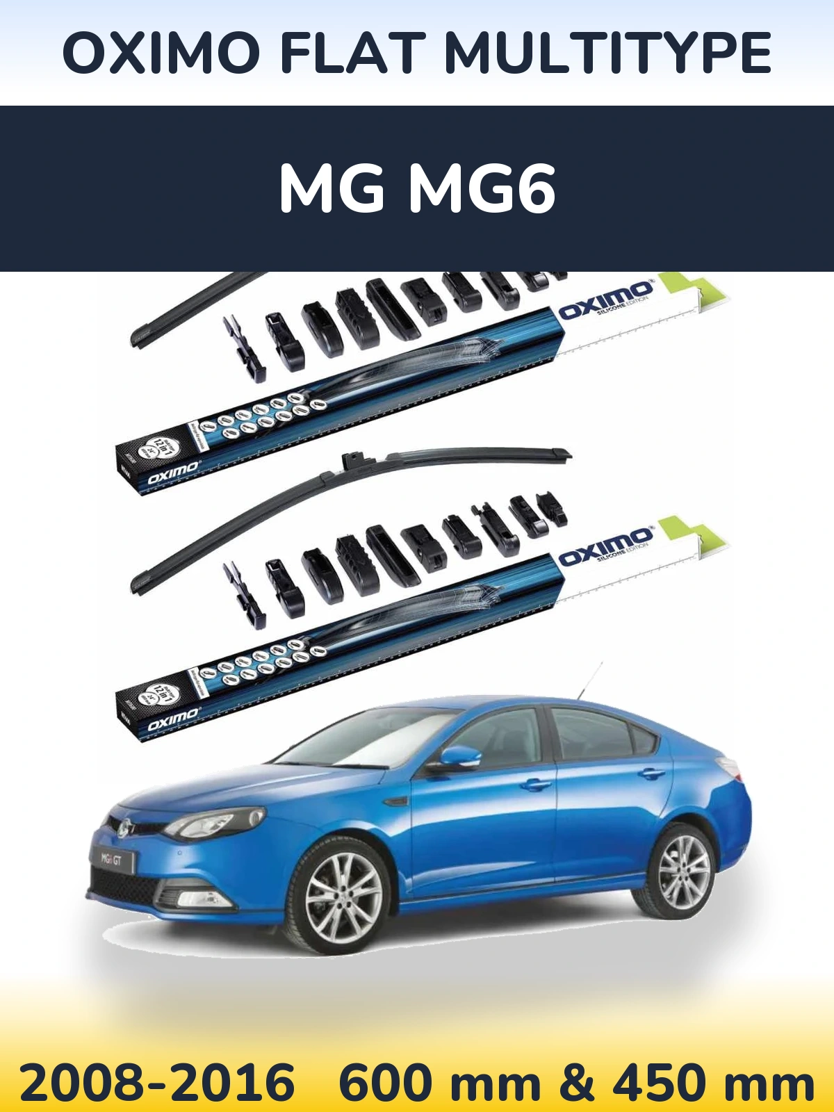 Комплект передних дворников Oximo Flat MultiТипe 600 & 450 мм для MG MG6 2008-2016