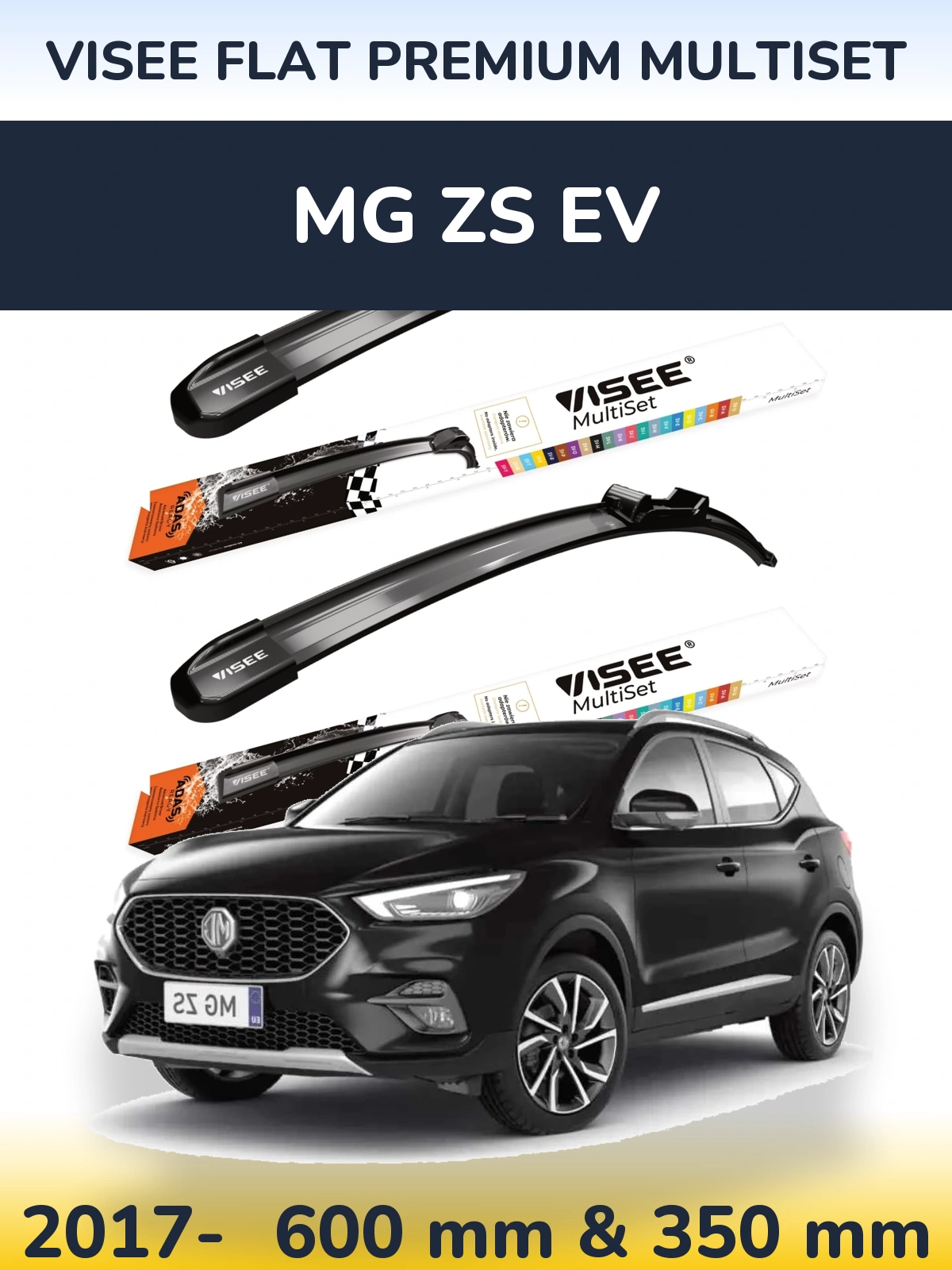 Komplet przednich wycieraczek VISEE FLAT PREMIUM MultiSet 600 & 350 mm do MG ZS EV 2017-2026