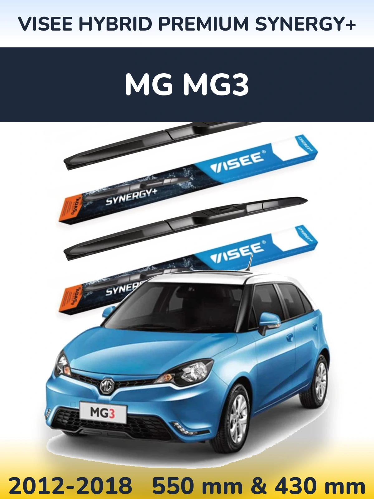 Комплект передних дворников VISEE HYBRID PREMIUM SYNERGY+ 550 & 430 мм для MG MG3 2012-2018