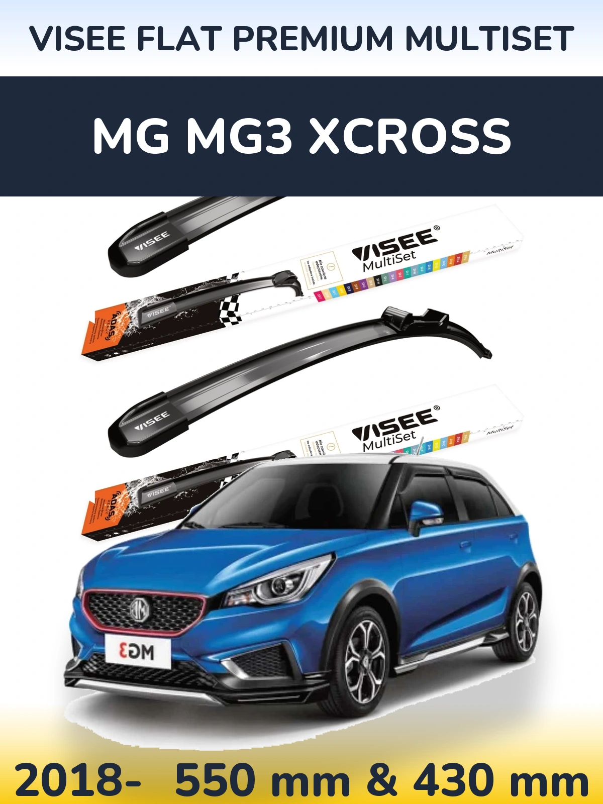 Komplet przednich wycieraczek VISEE FLAT PREMIUM MultiSet 550 & 430 mm do MG MG3 Xcross 2018-2026