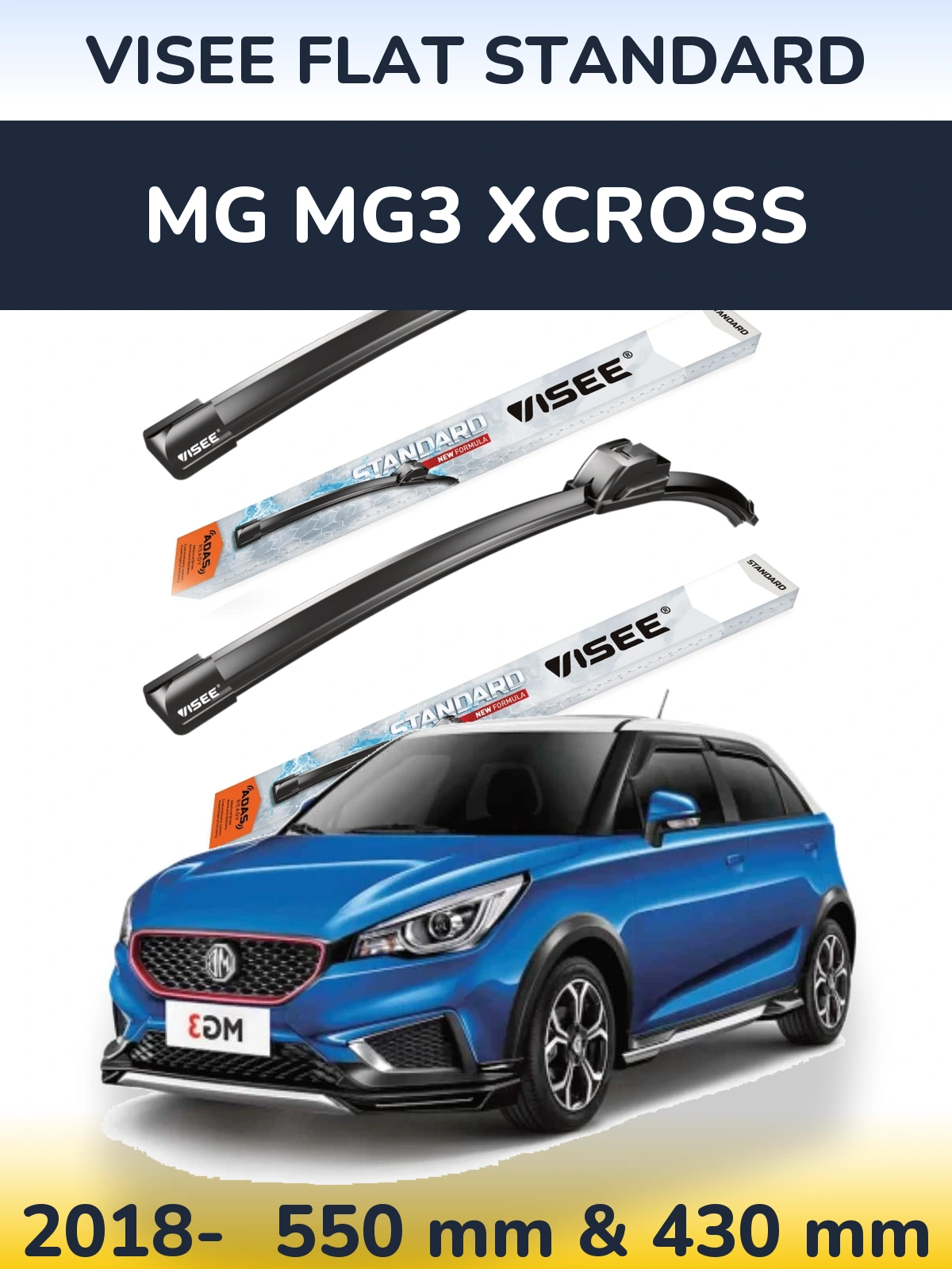 Komplet przednich wycieraczek VISEE FLAT STANDARD 550 & 430 mm do MG MG3 Xcross 2018-2026