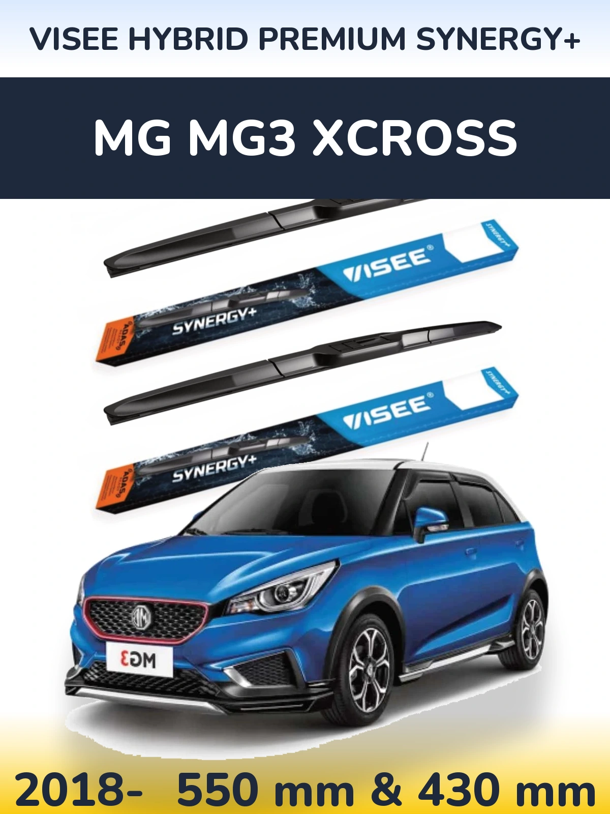 Komplet przednich wycieraczek VISEE HYBRID PREMIUM SYNERGY+ 550 & 430 mm do MG MG3 Xcross 2018-2026