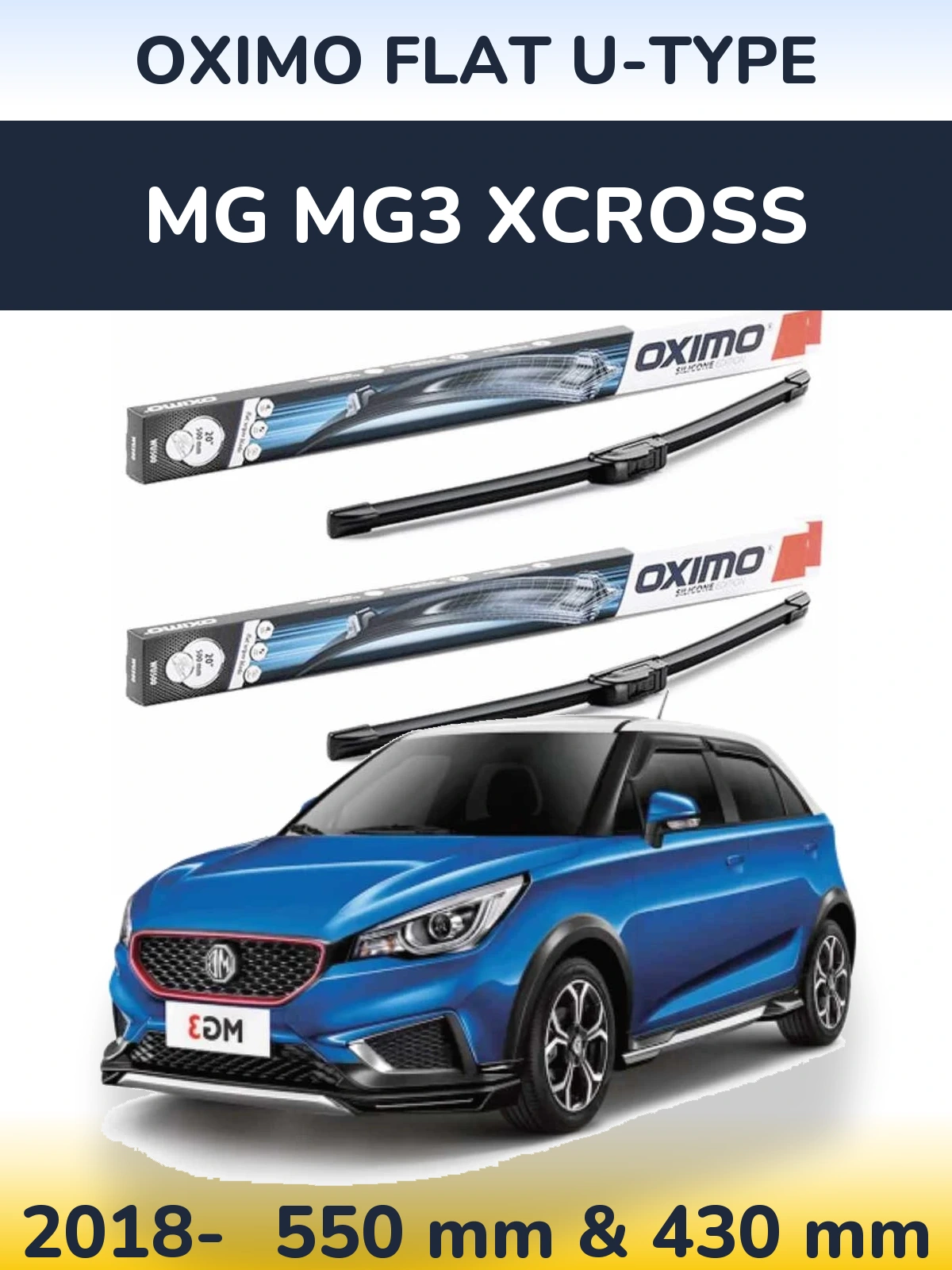 Komplet przednich wycieraczek Oximo Flat U-type 550 & 430 mm do MG MG3 Xcross 2018-2026