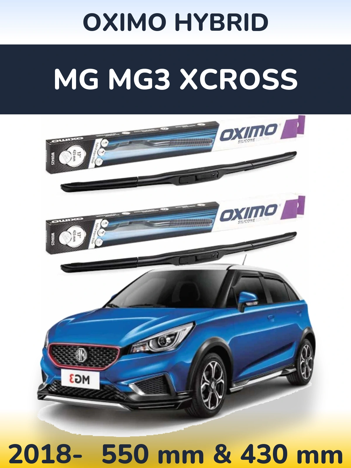 Комплект передних дворников Oximo Hybrid 550 & 430 мм для MG MG3 Xcross 2018-2026