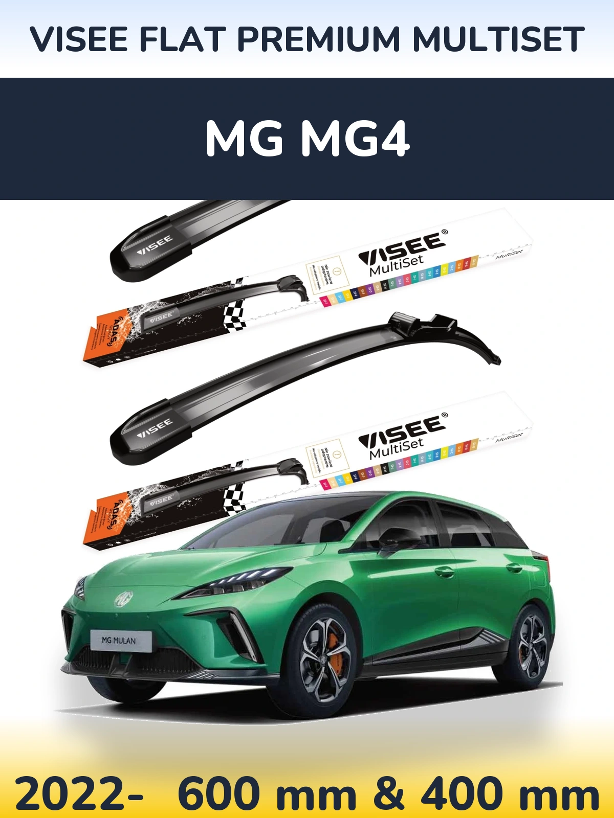 Komplet przednich wycieraczek VISEE FLAT PREMIUM MultiSet 600 & 400 mm do MG MG4 2022-2026