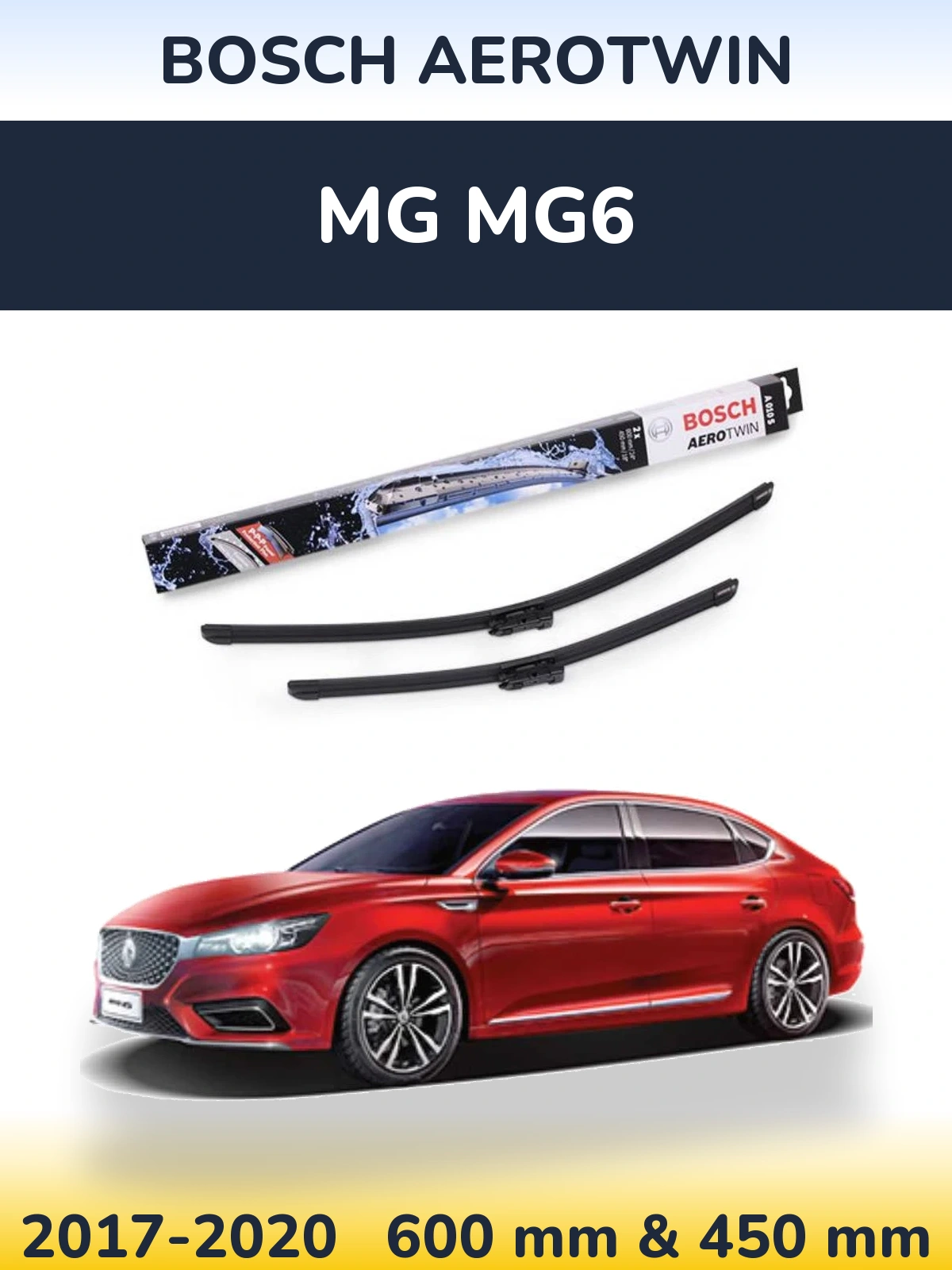 Комплект передних дворников BOSCH AeroTwin 600 & 450 мм для MG MG6 2017-2020
