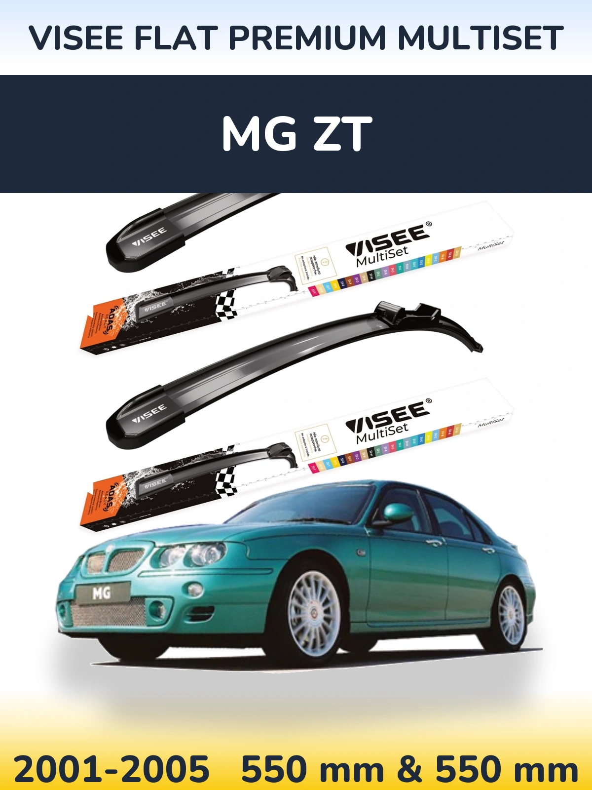 Komplet przednich wycieraczek VISEE FLAT PREMIUM MultiSet 550 & 550 mm do MG ZT 2001-2005