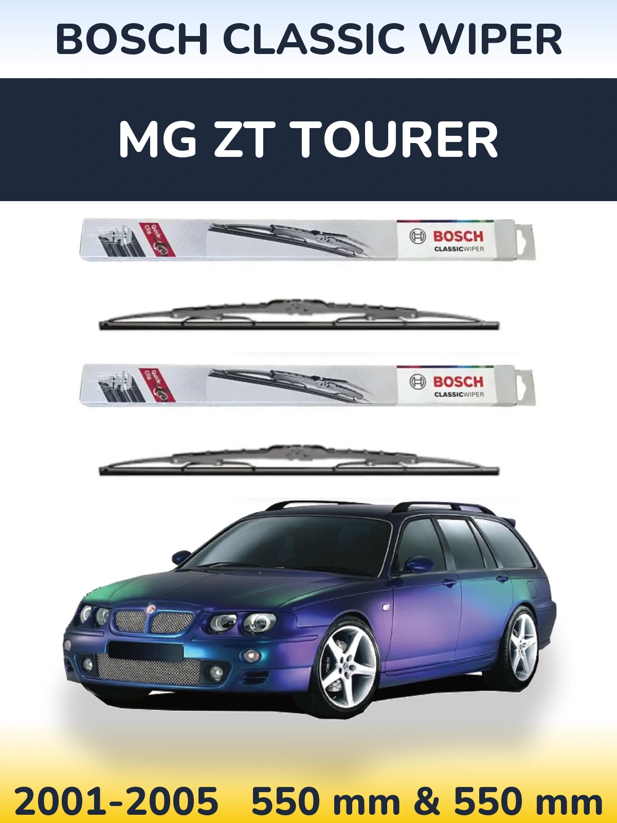 Komplet przednich wycieraczek BOSCH Classic Wiper 550 & 550 mm do MG ZT Tourer 2001-2005
