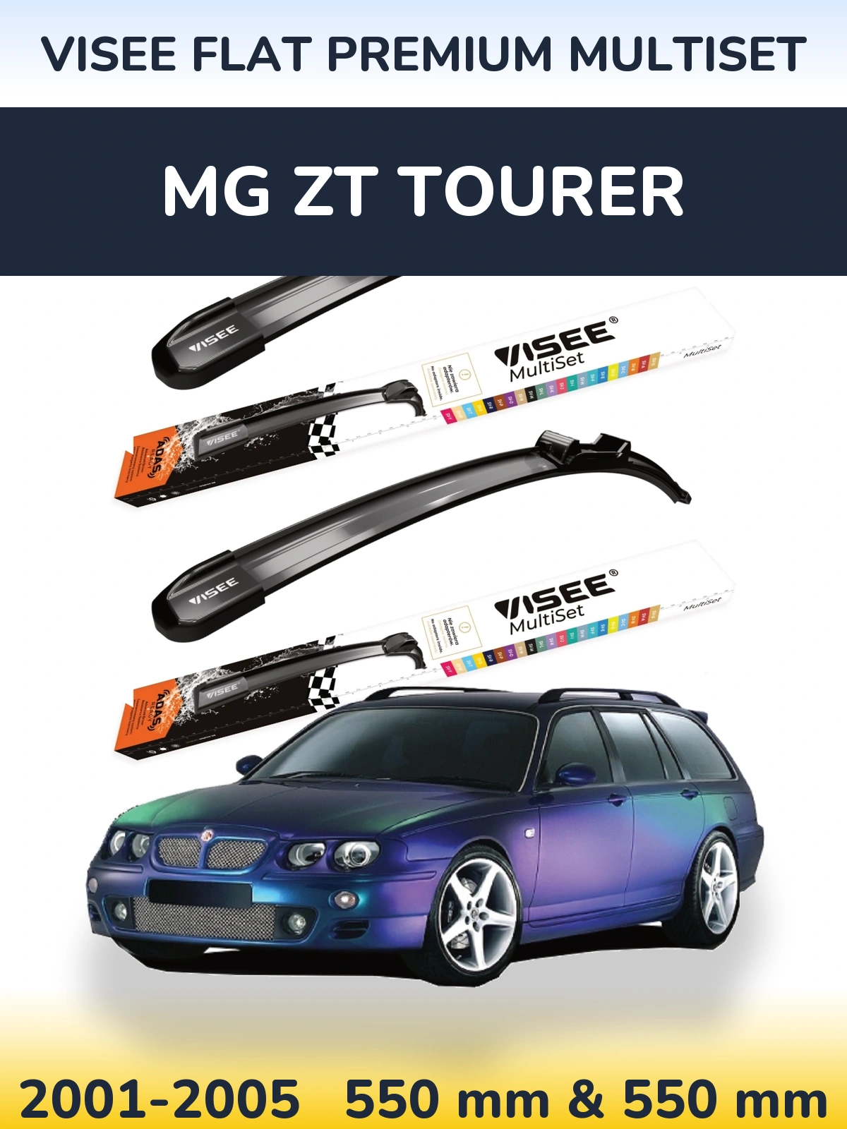 Komplet przednich wycieraczek VISEE FLAT PREMIUM MultiSet 550 & 550 mm do MG ZT Tourer 2001-2005