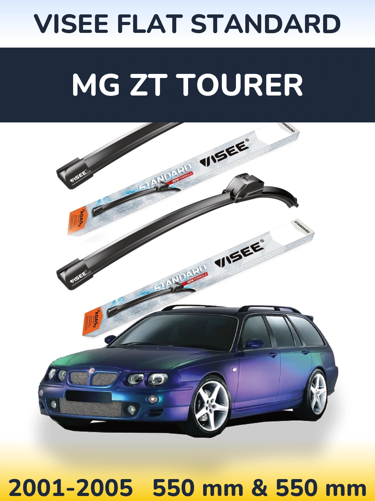 Front wiper blade set VISEE FLAT STANDARD 550 & 550 mm for MG ZT Tourer 2001-2005